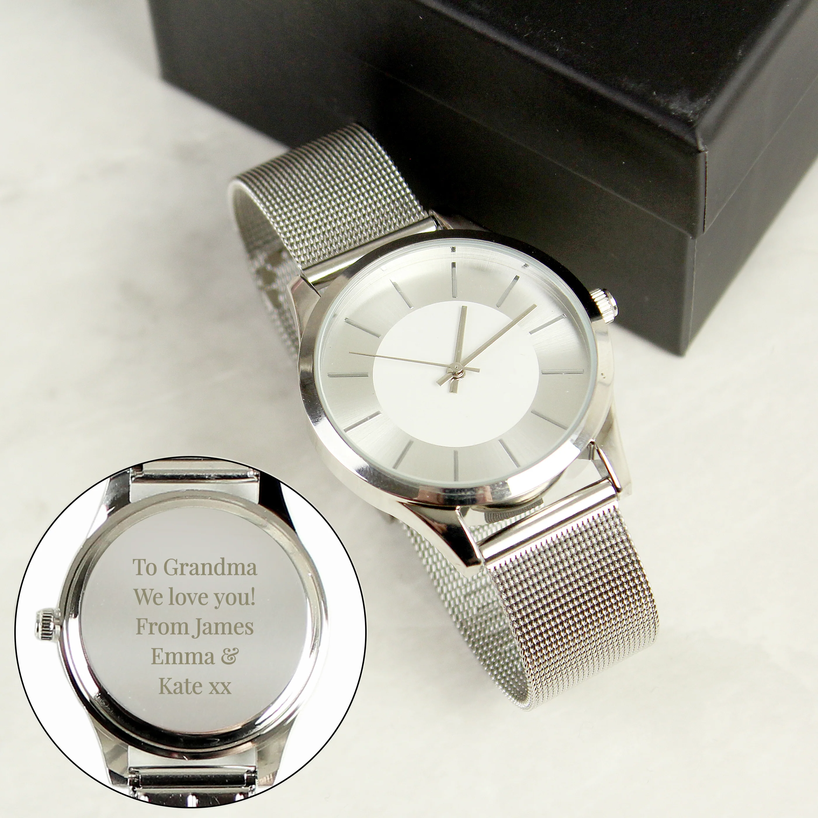Personalised Silver with Mesh Style Strap Watch - Image 6