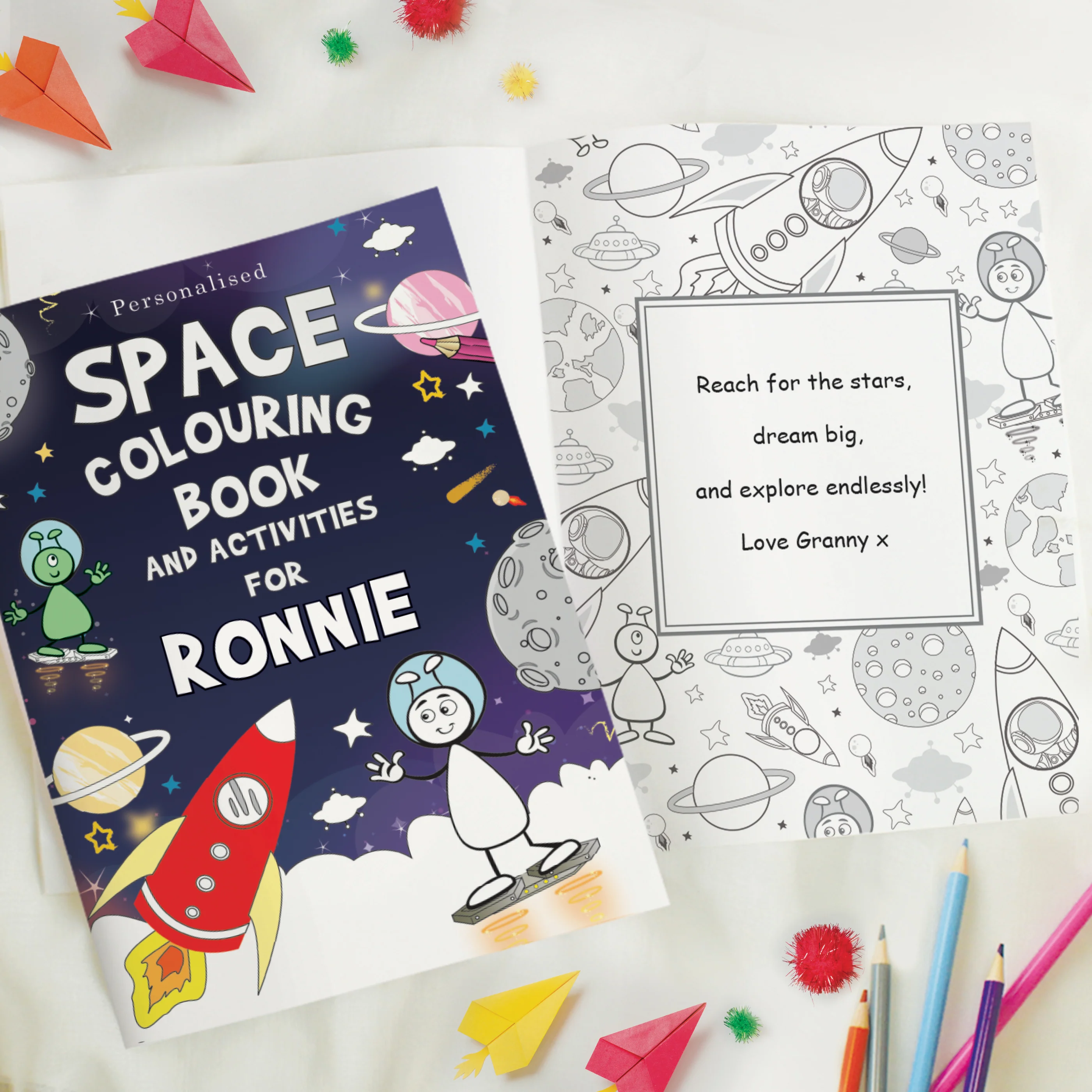 Personalised Space Colouring Book with Pencil Crayons - Image 2