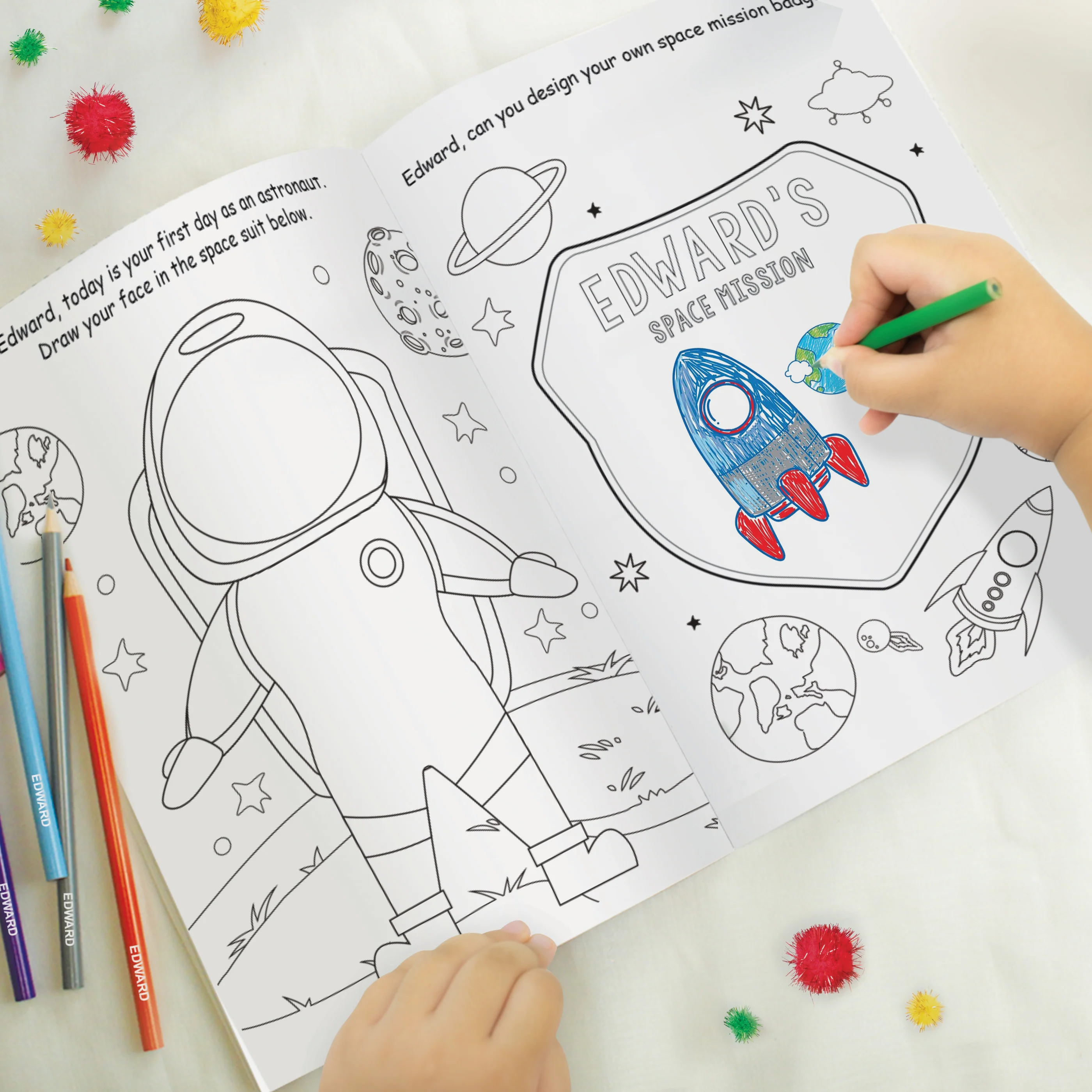 Personalised Space Colouring Book with Pencil Crayons - Image 3