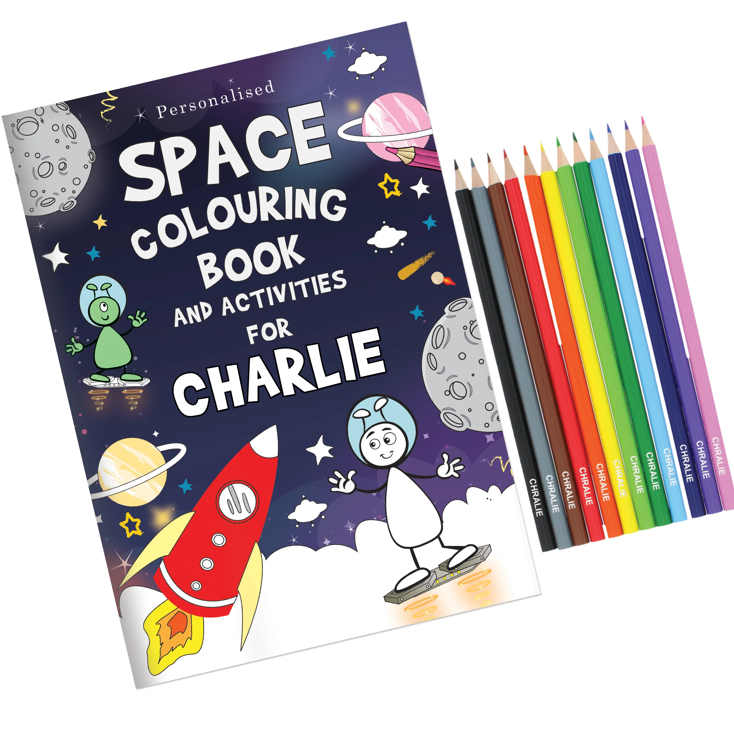 Personalised Space Colouring Book with Pencil Crayons - Image 5