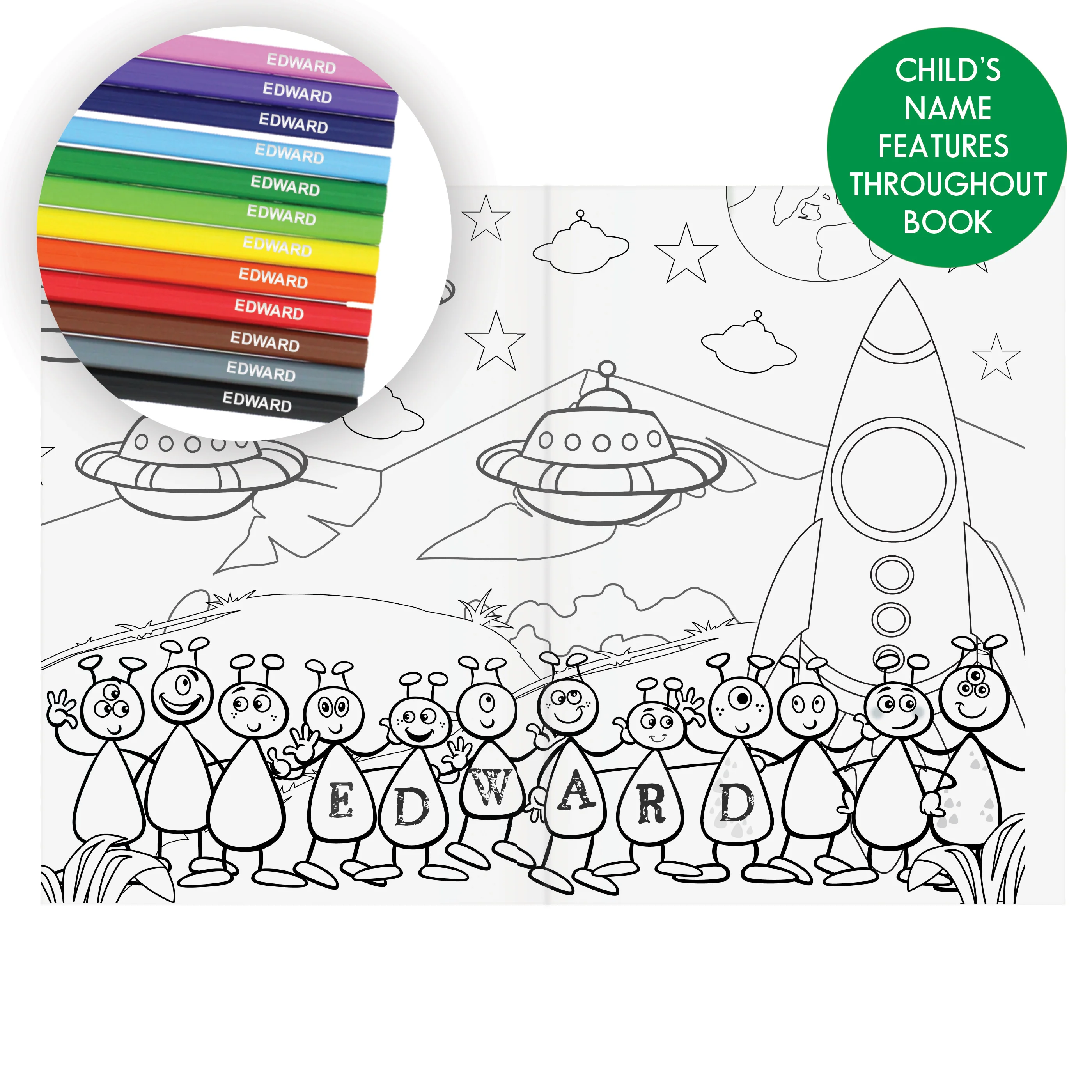 Personalised Space Colouring Book with Pencil Crayons - Image 6