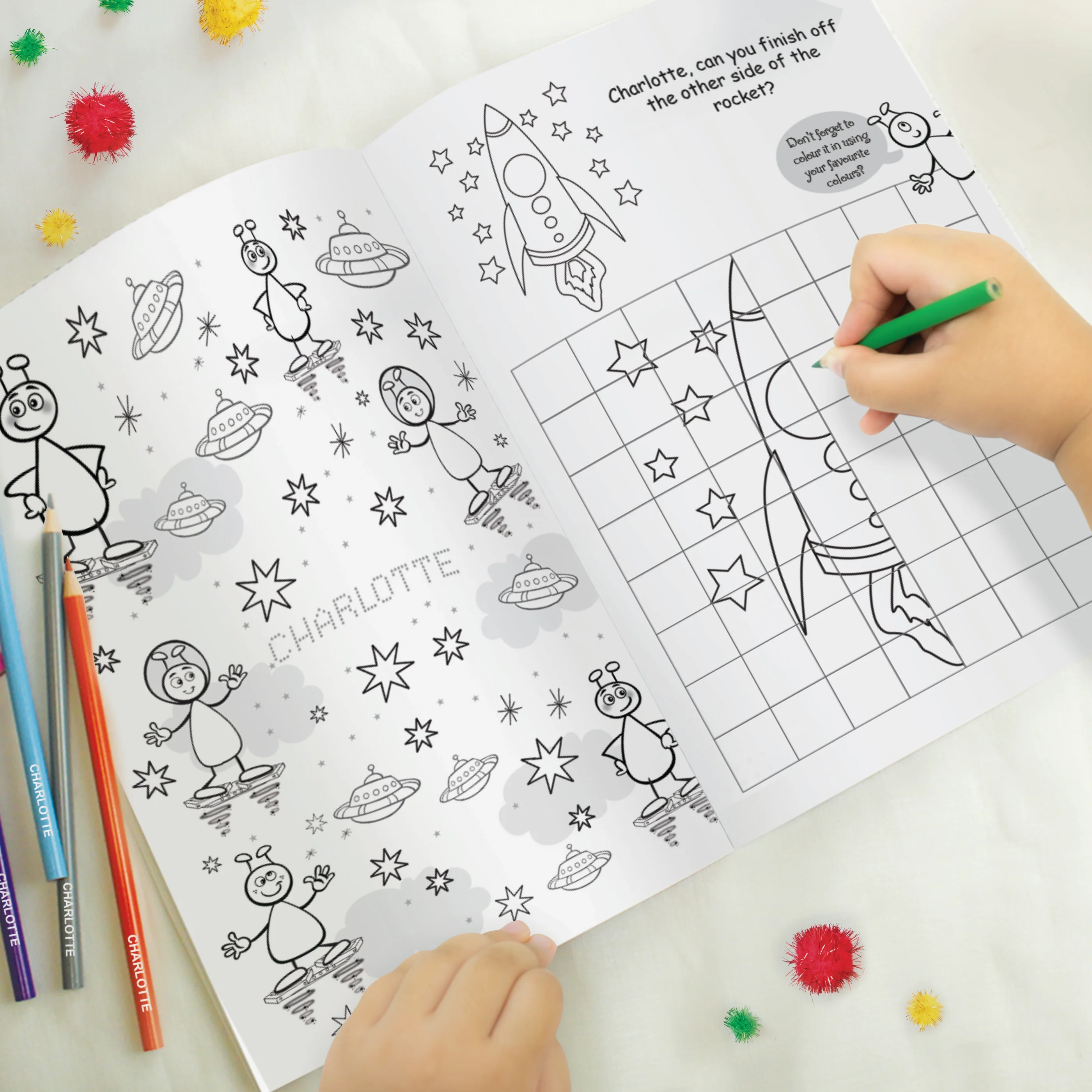 Personalised Space Colouring Book with Pencil Crayons - Image 7