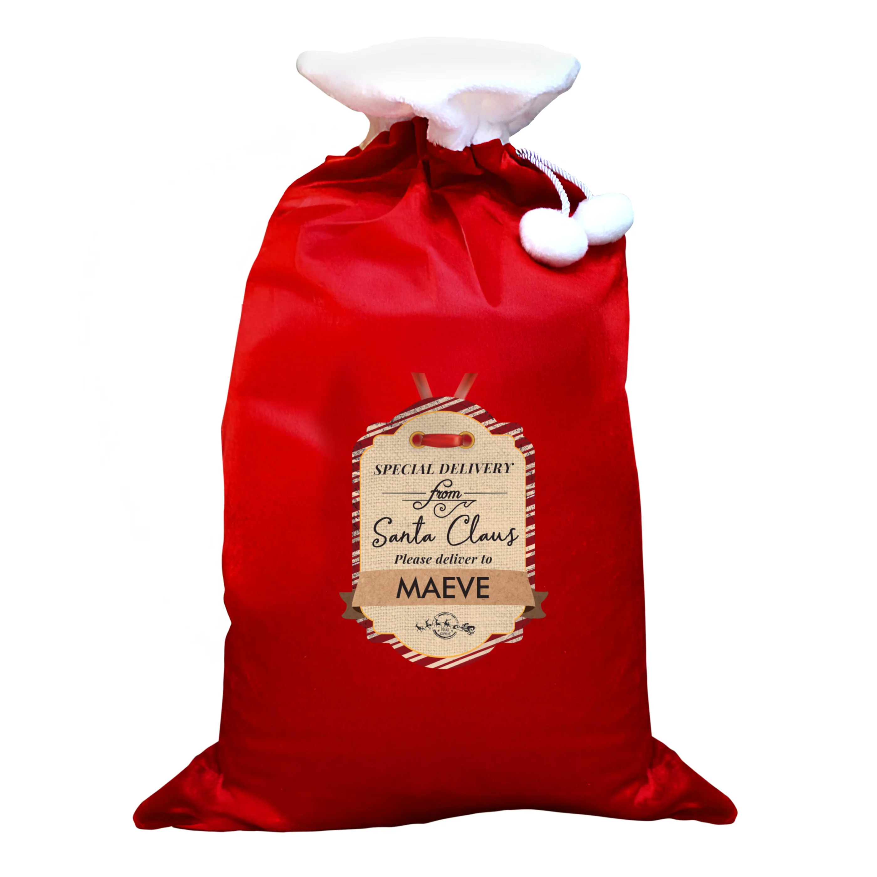 Personalised Special Delivery Luxury Pom Pom Red Sack - Image 4