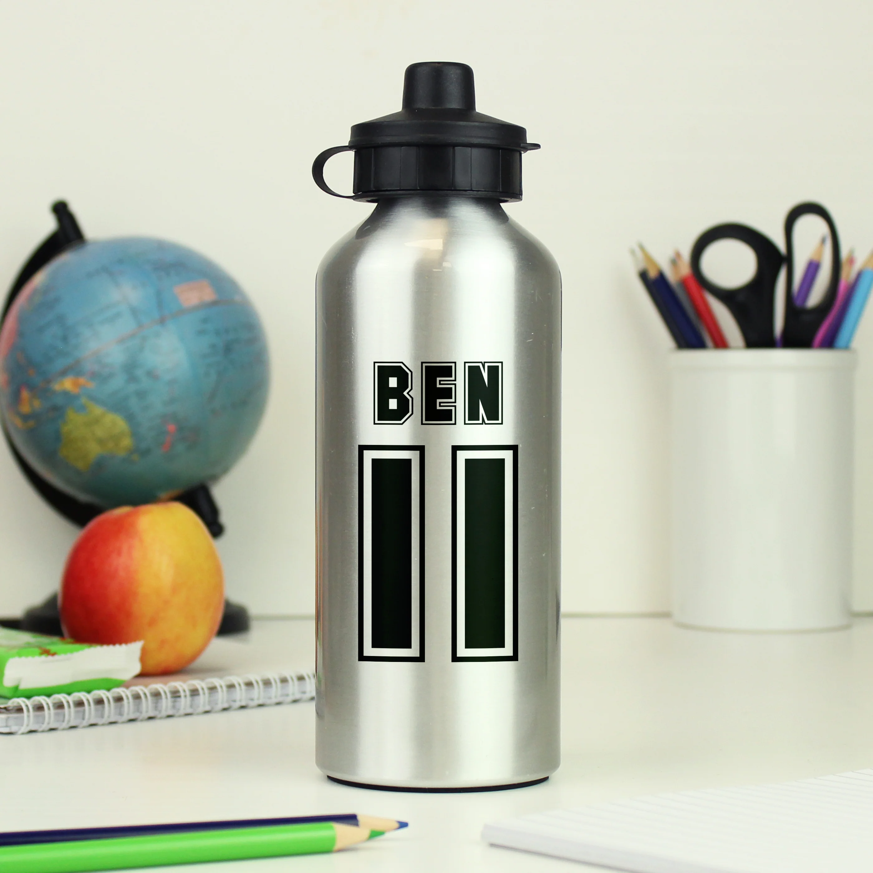 Personalised Sports Number Silver Drinks Bottle - Image 3