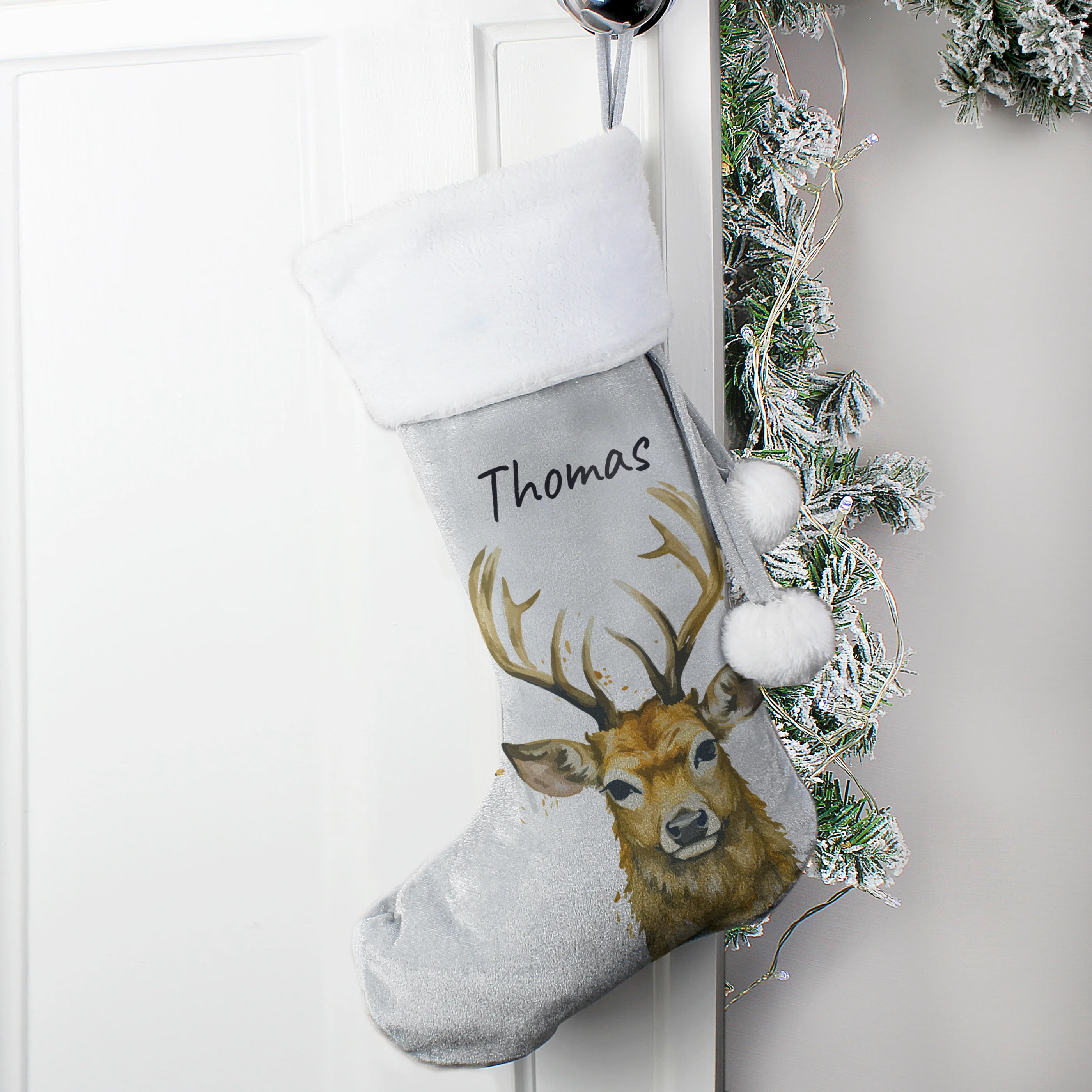 Personalised Stag Silver Grey Stocking - Image 3