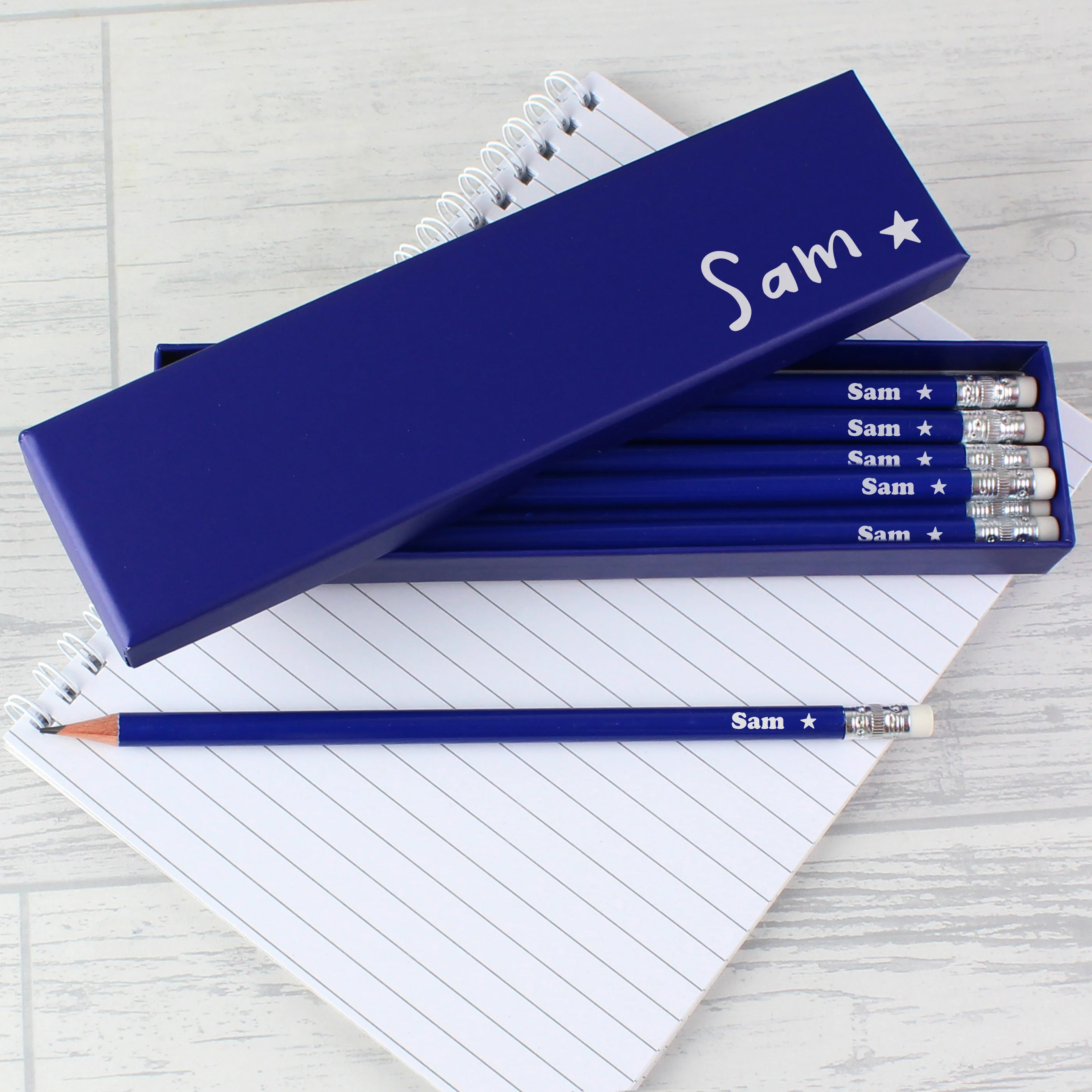 Personalised Star Box and 12 Blue HB Pencils - Image 2