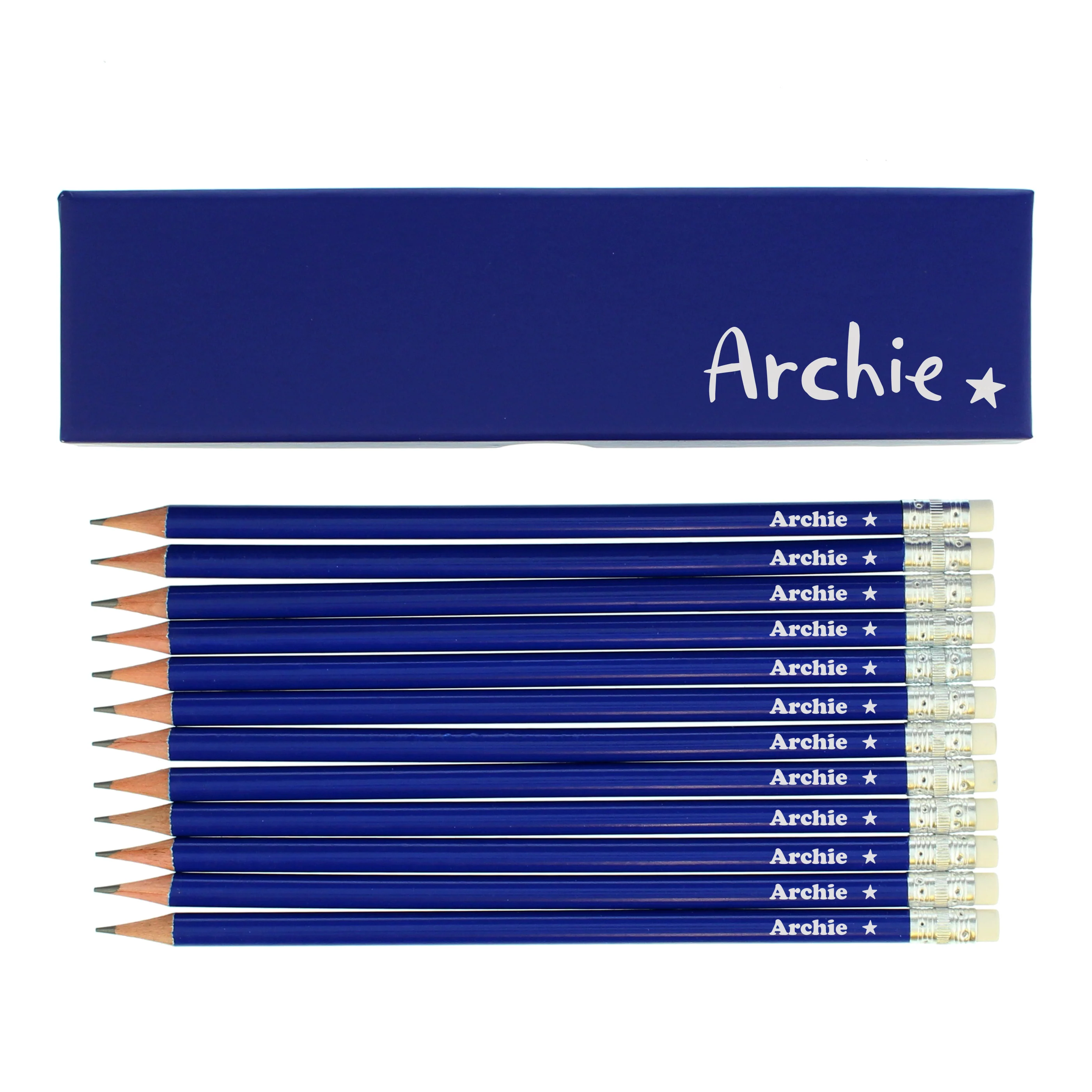 Personalised Star Box and 12 Blue HB Pencils - Image 3