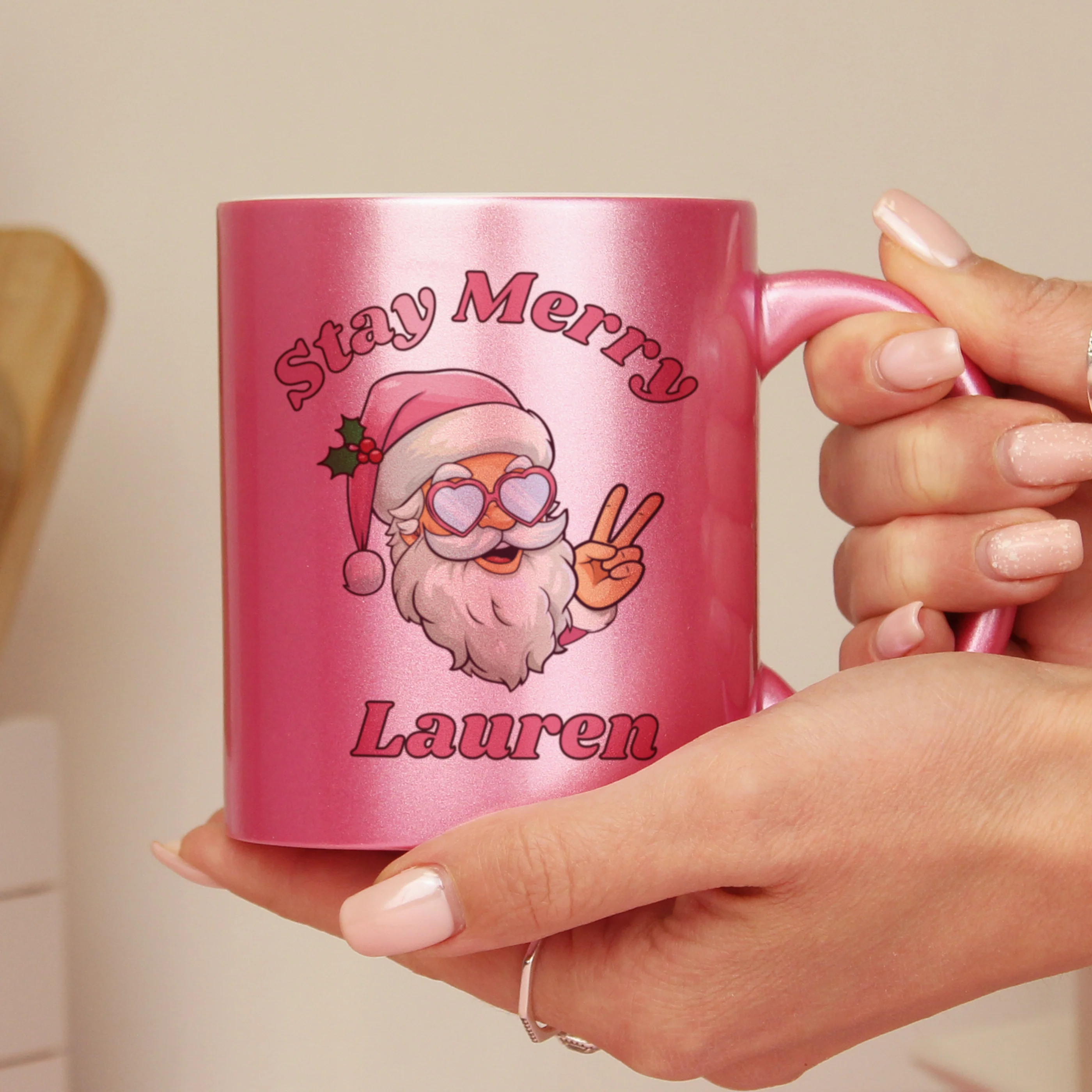Personalised Stay Merry Santa Pink Mug - Image 2