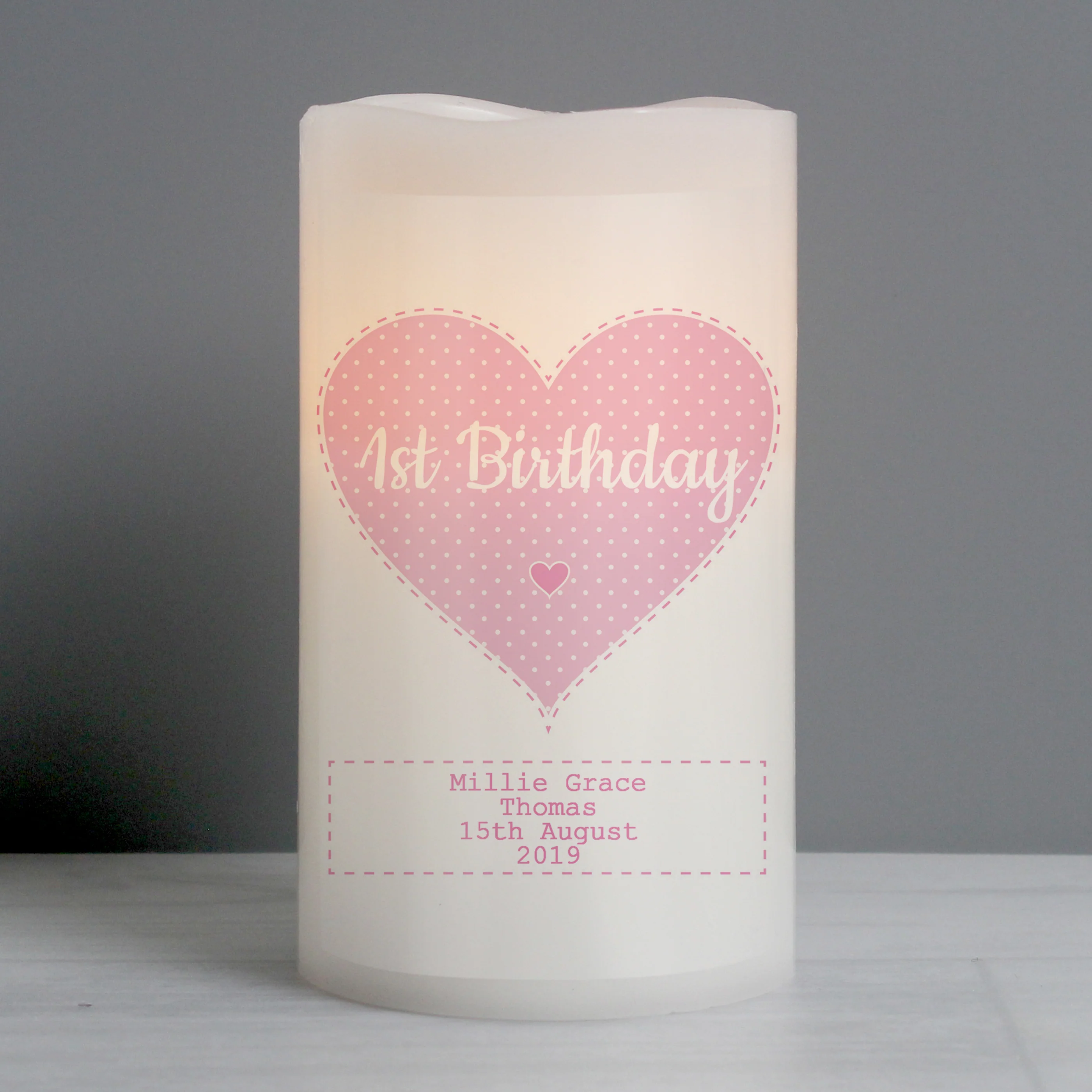 Personalised Stitch & Dot Baby Girl Night Light LED Candle - Image 4