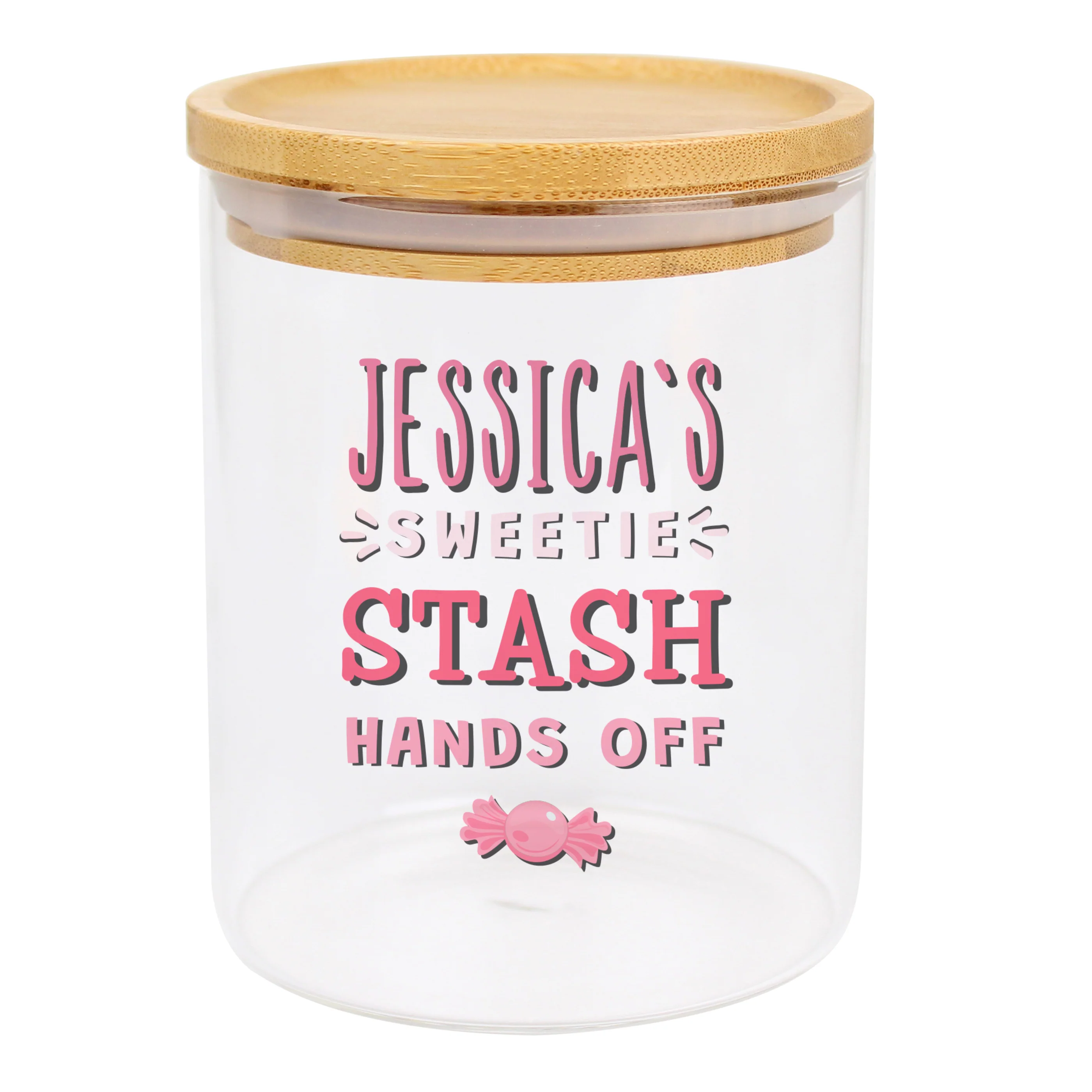 Personalised Sweetie Stash Glass Jar with Bamboo Lid - Image 2