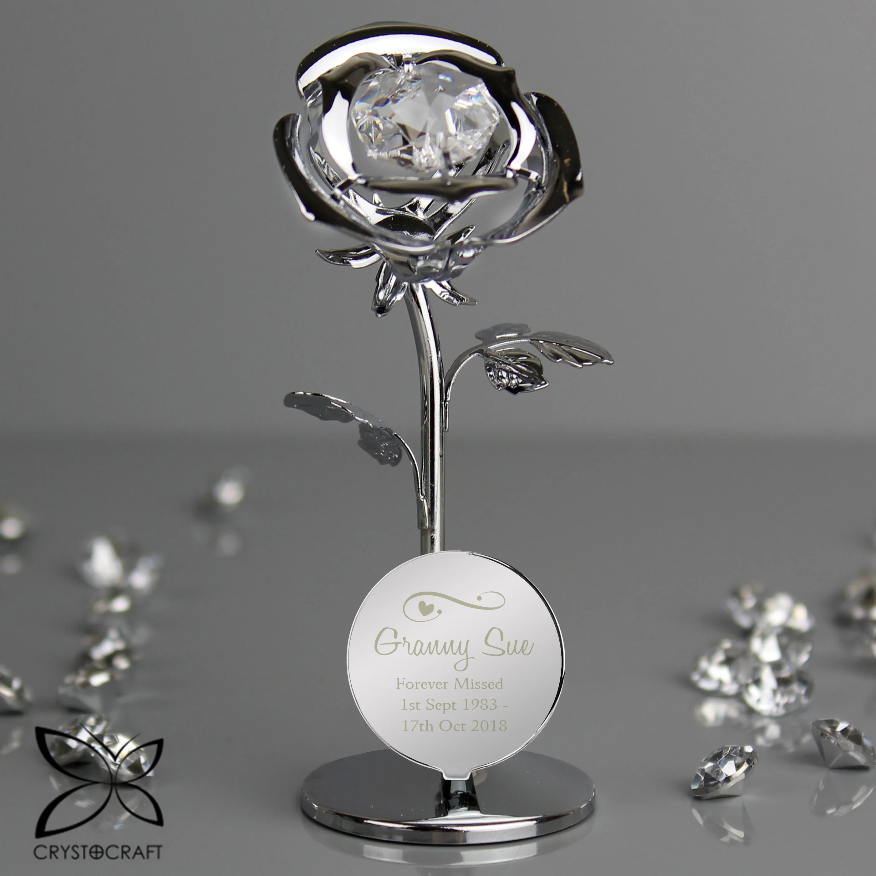 Personalised Swirls & Hearts Crystocraft Rose Ornament - Image 3