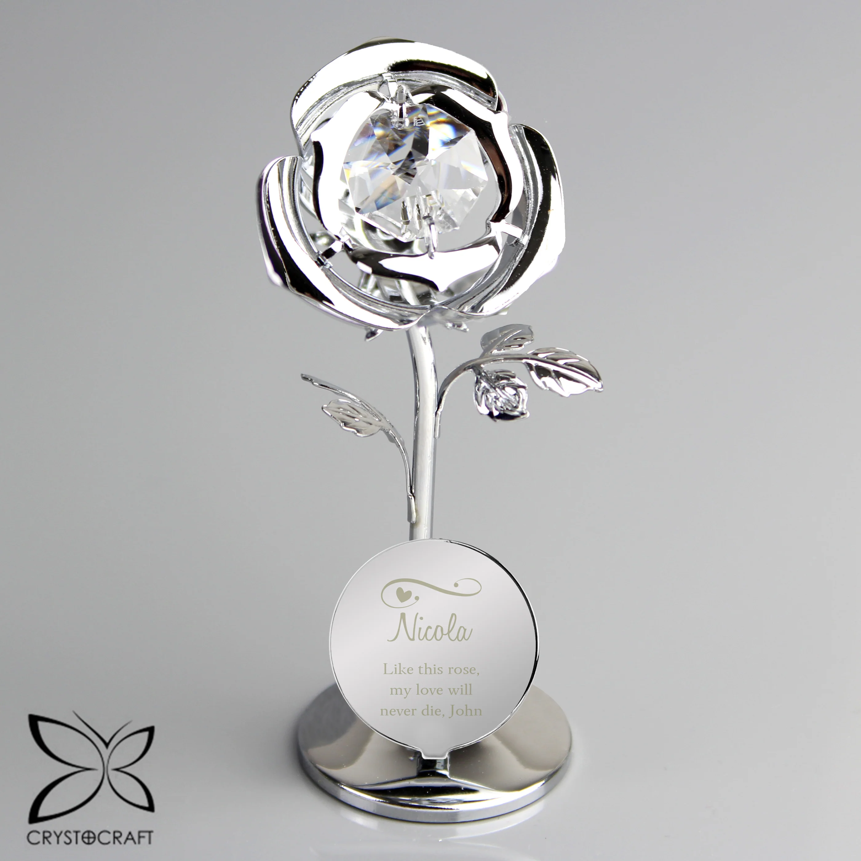 Personalised Swirls & Hearts Crystocraft Rose Ornament - Image 4