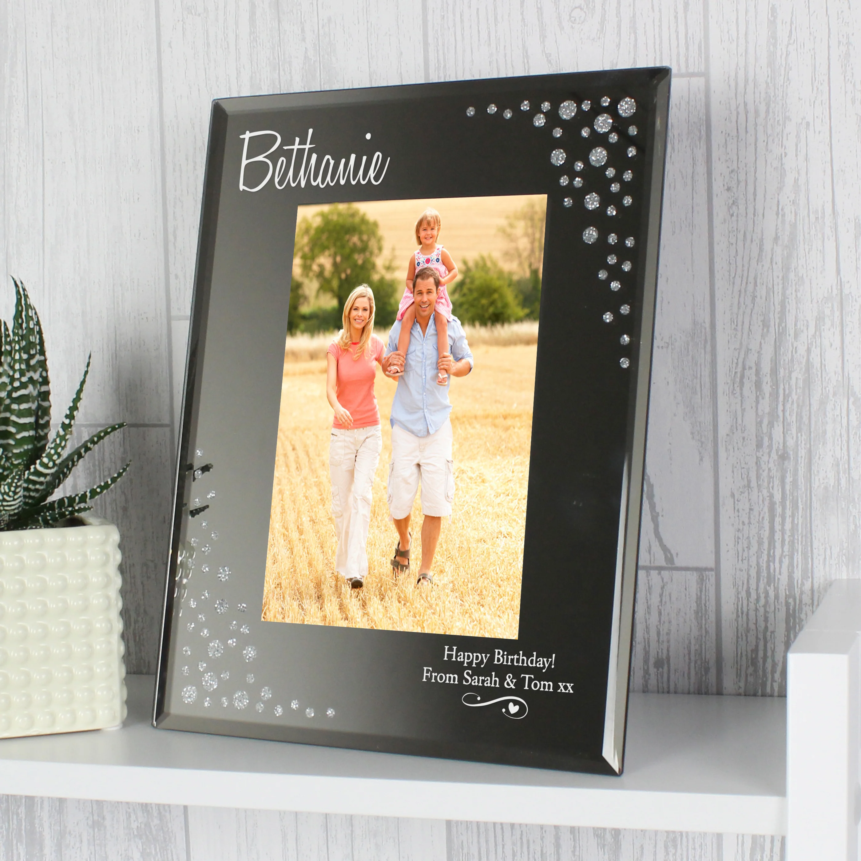 Personalised Swirls & Hearts Diamante 6x4 Glass Photo Frame - Image 3