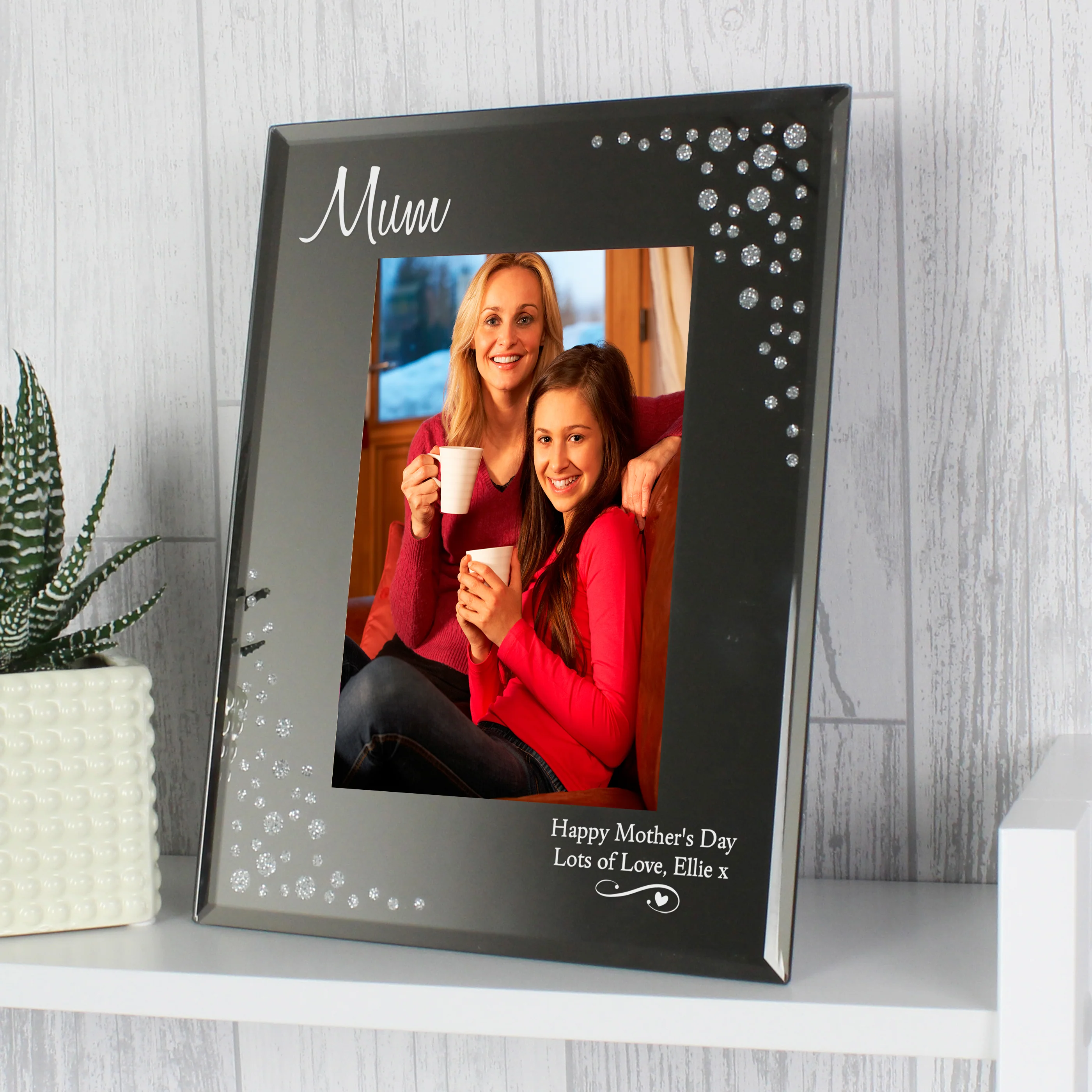 Personalised Swirls & Hearts Diamante 6x4 Glass Photo Frame - Image 7