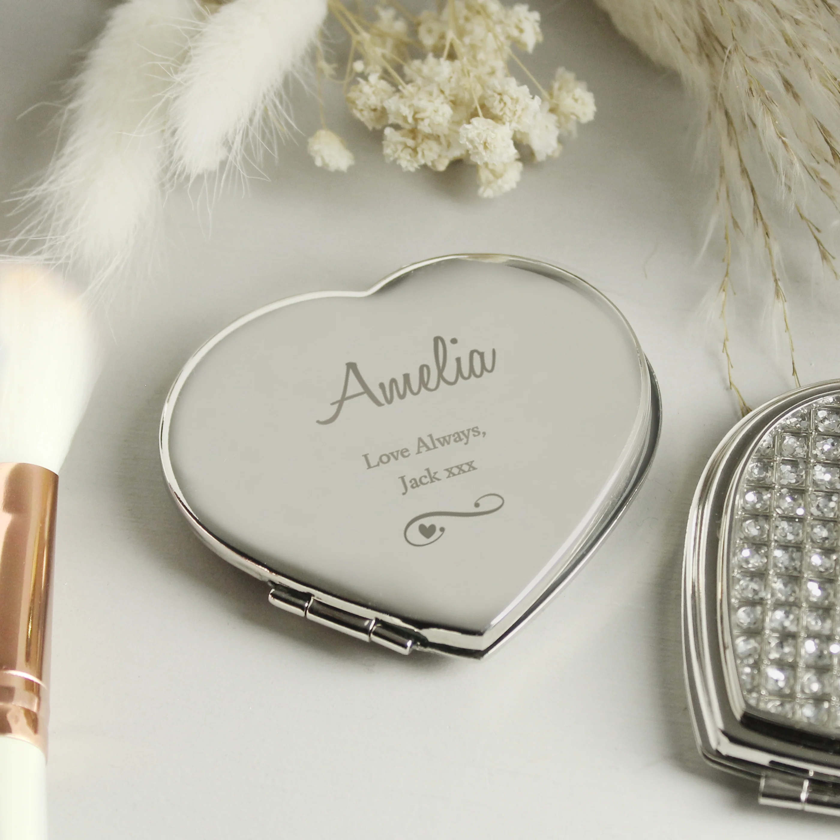 Personalised Swirls & Hearts Diamante Heart Compact Mirror - Image 7