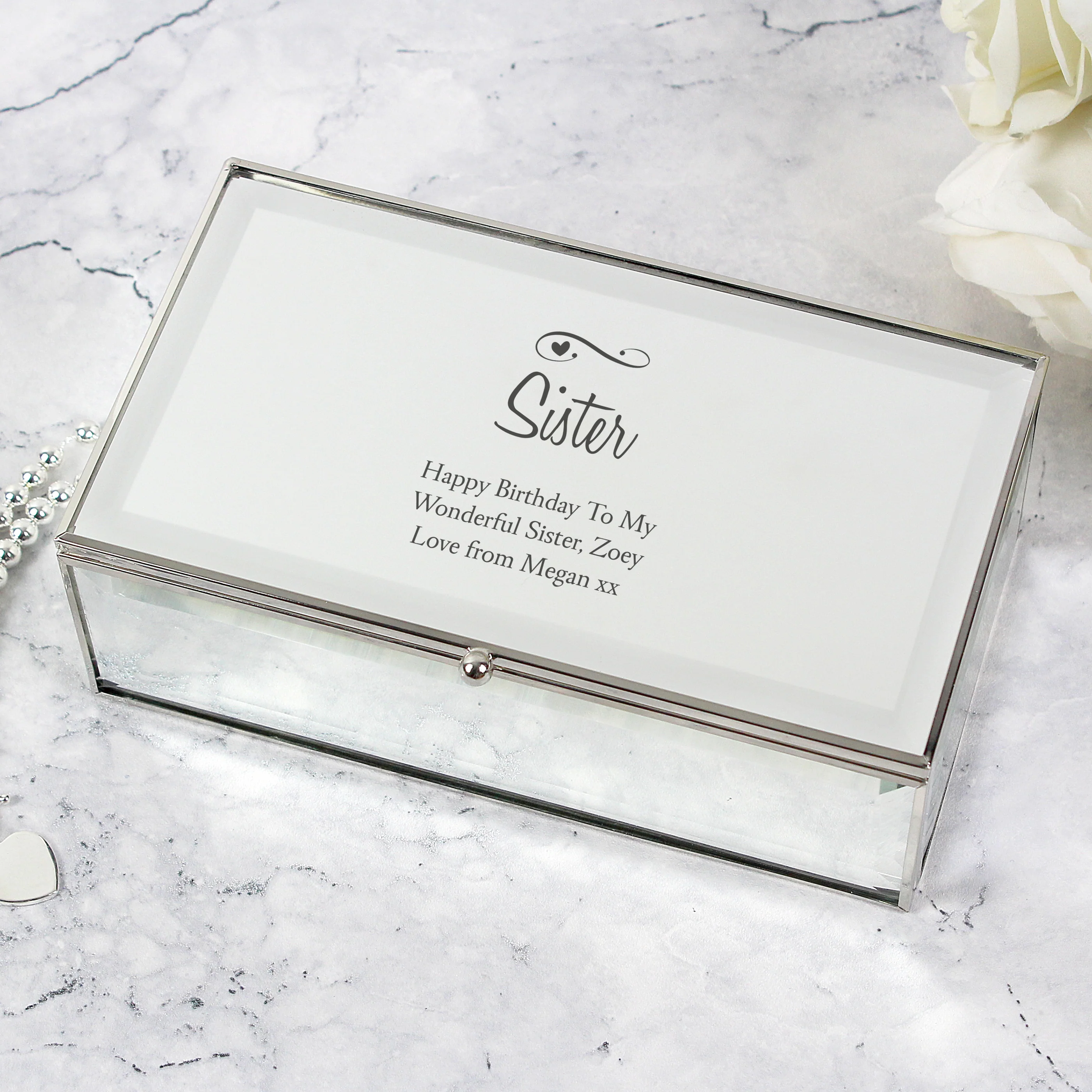 Personalised Swirls & Hearts Mirrored Jewellery Box - Image 8