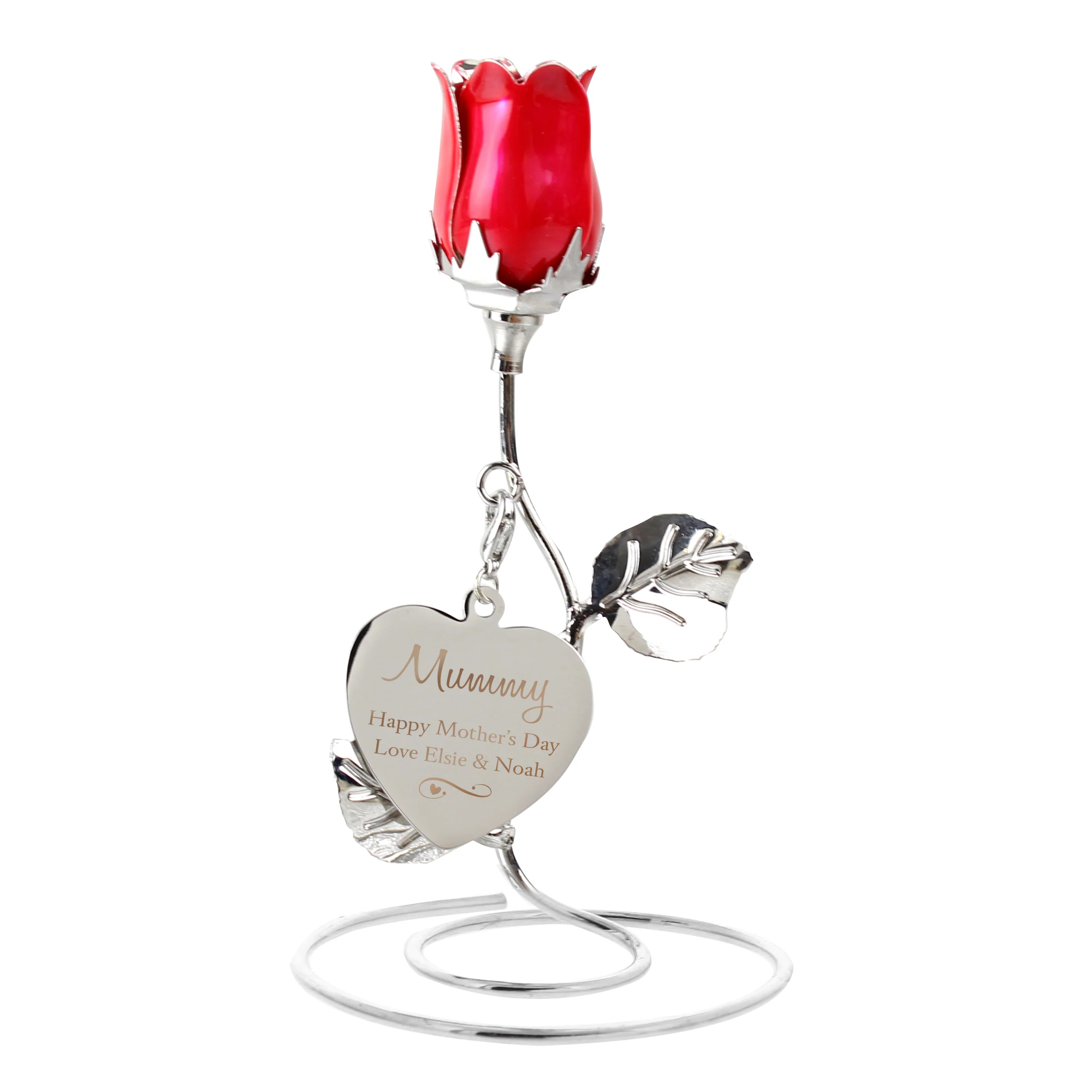 Personalised Swirls & Hearts Red Rose Bud Ornament - Image 2