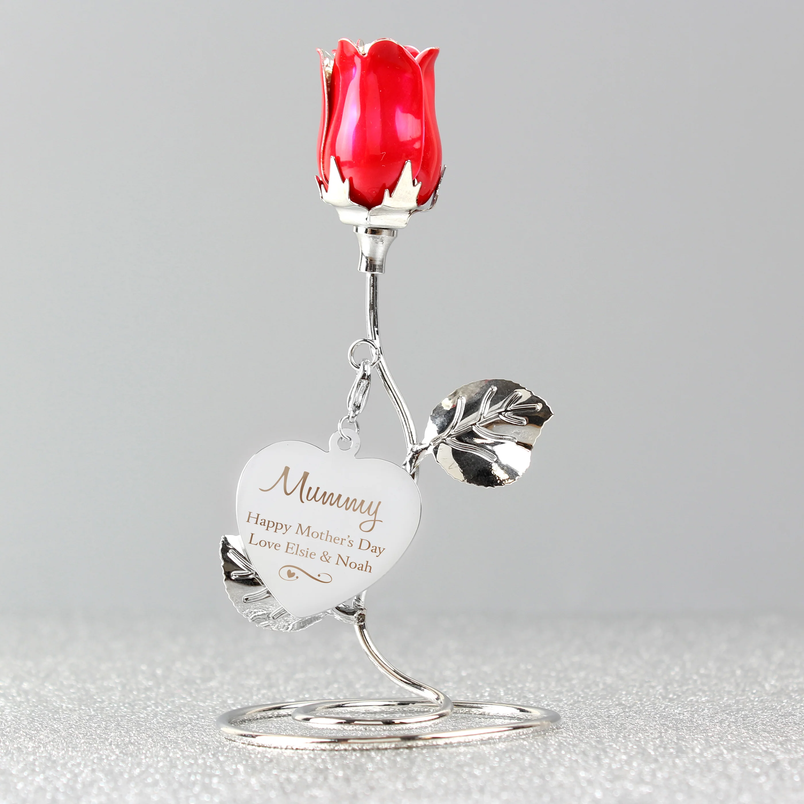 Personalised Swirls & Hearts Red Rose Bud Ornament - Image 4