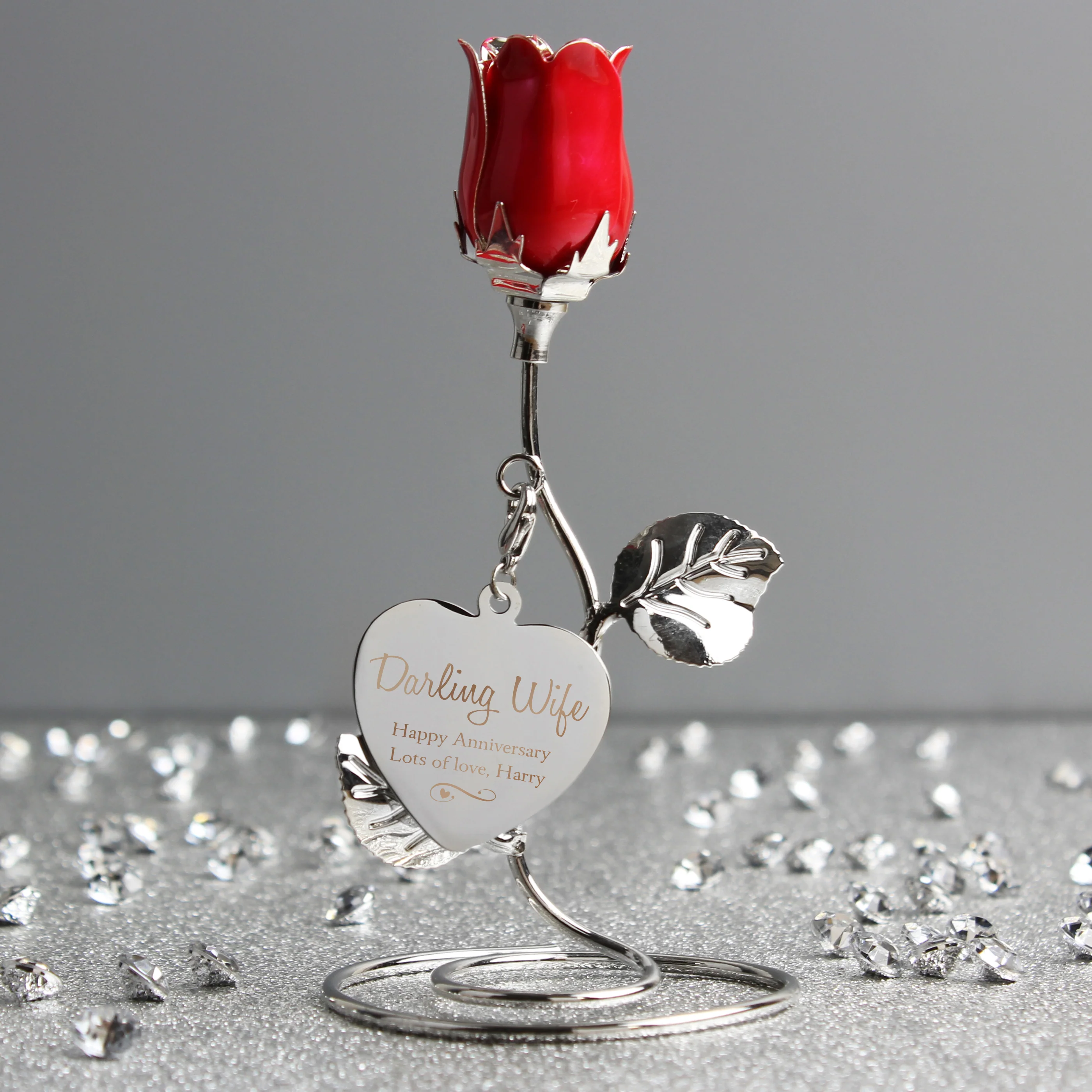 Personalised Swirls & Hearts Red Rose Bud Ornament - Image 5