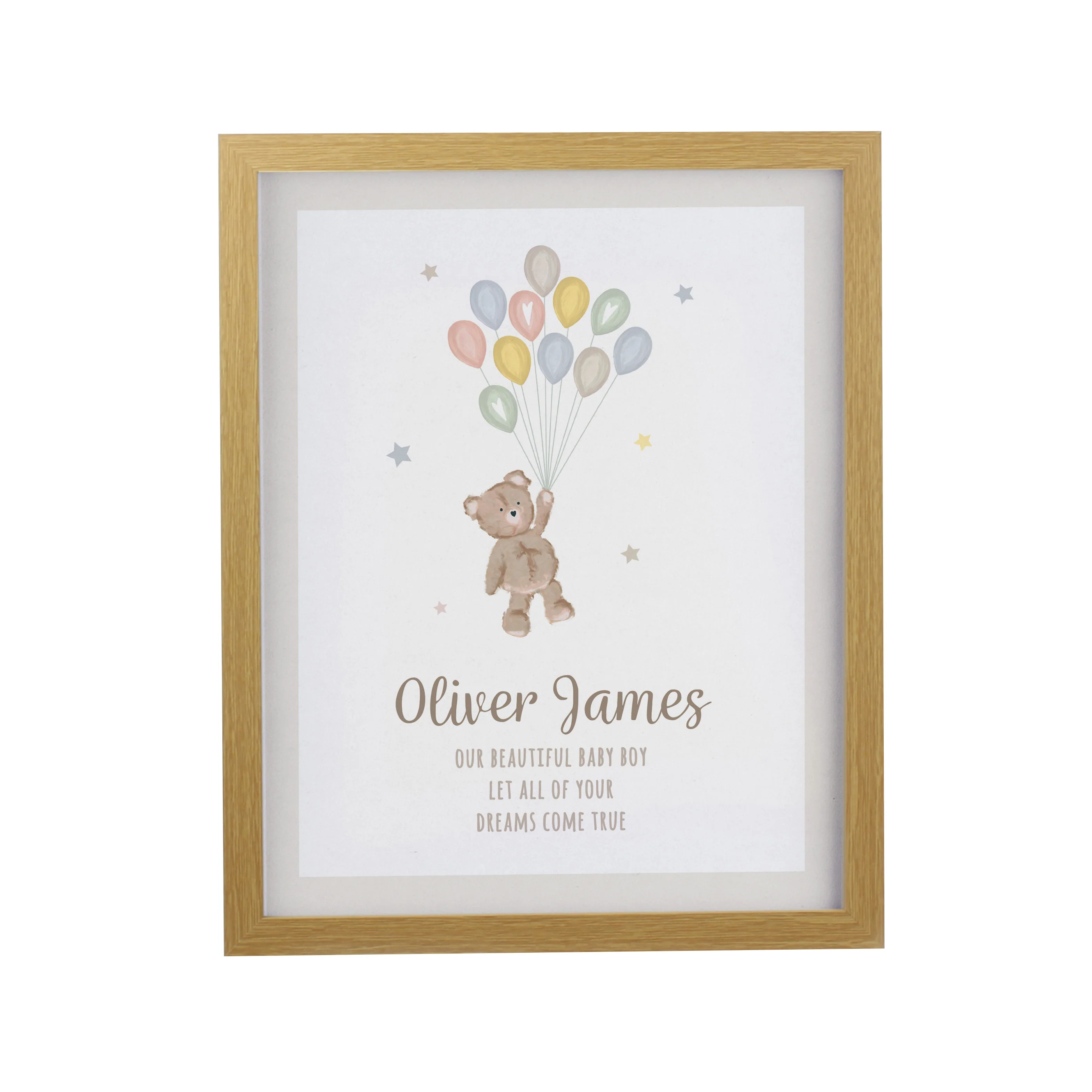 Personalised Teddy Balloon Oak Poster Frame - Image 3