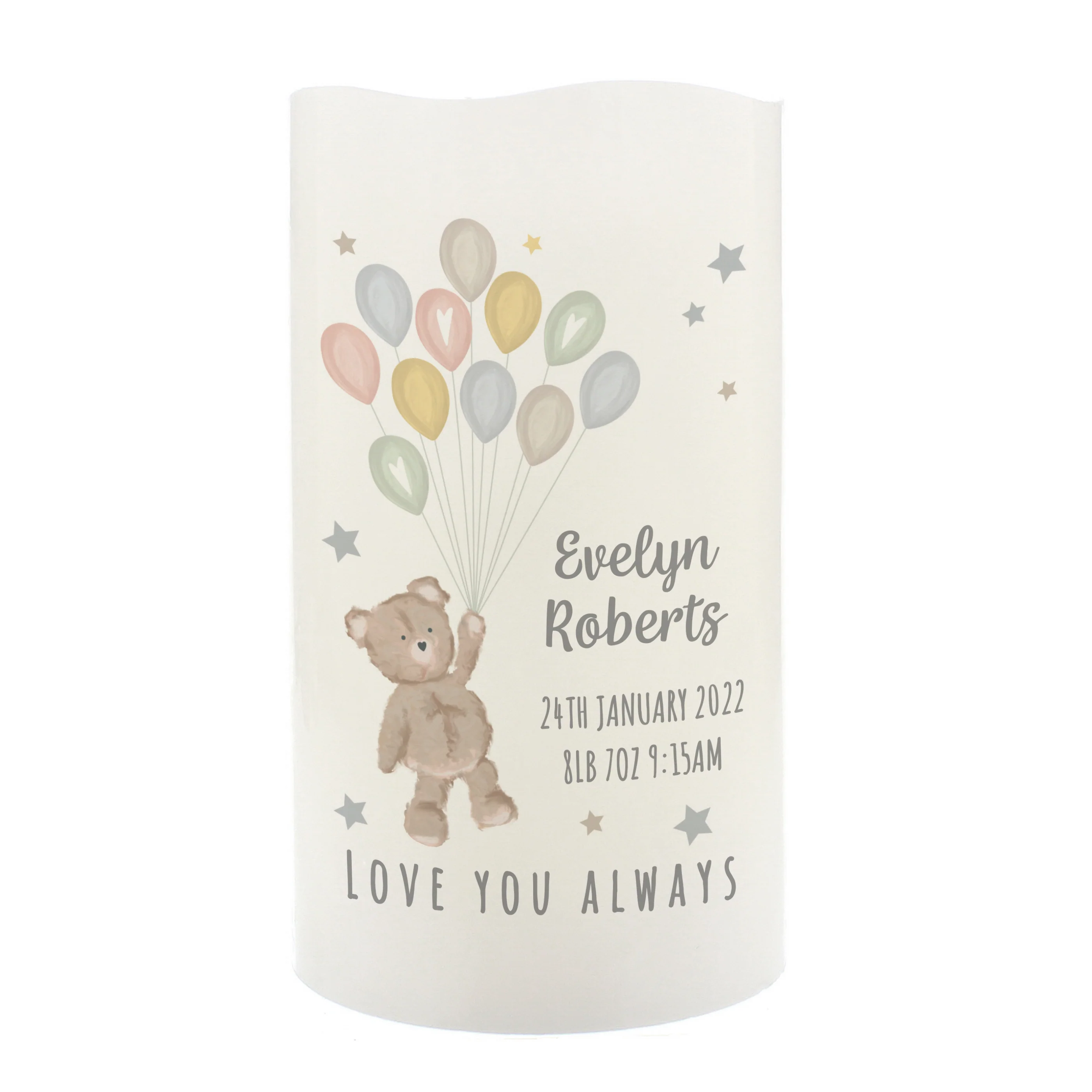 Personalised Teddy & Balloons Nightlight LED Candle - Image 2