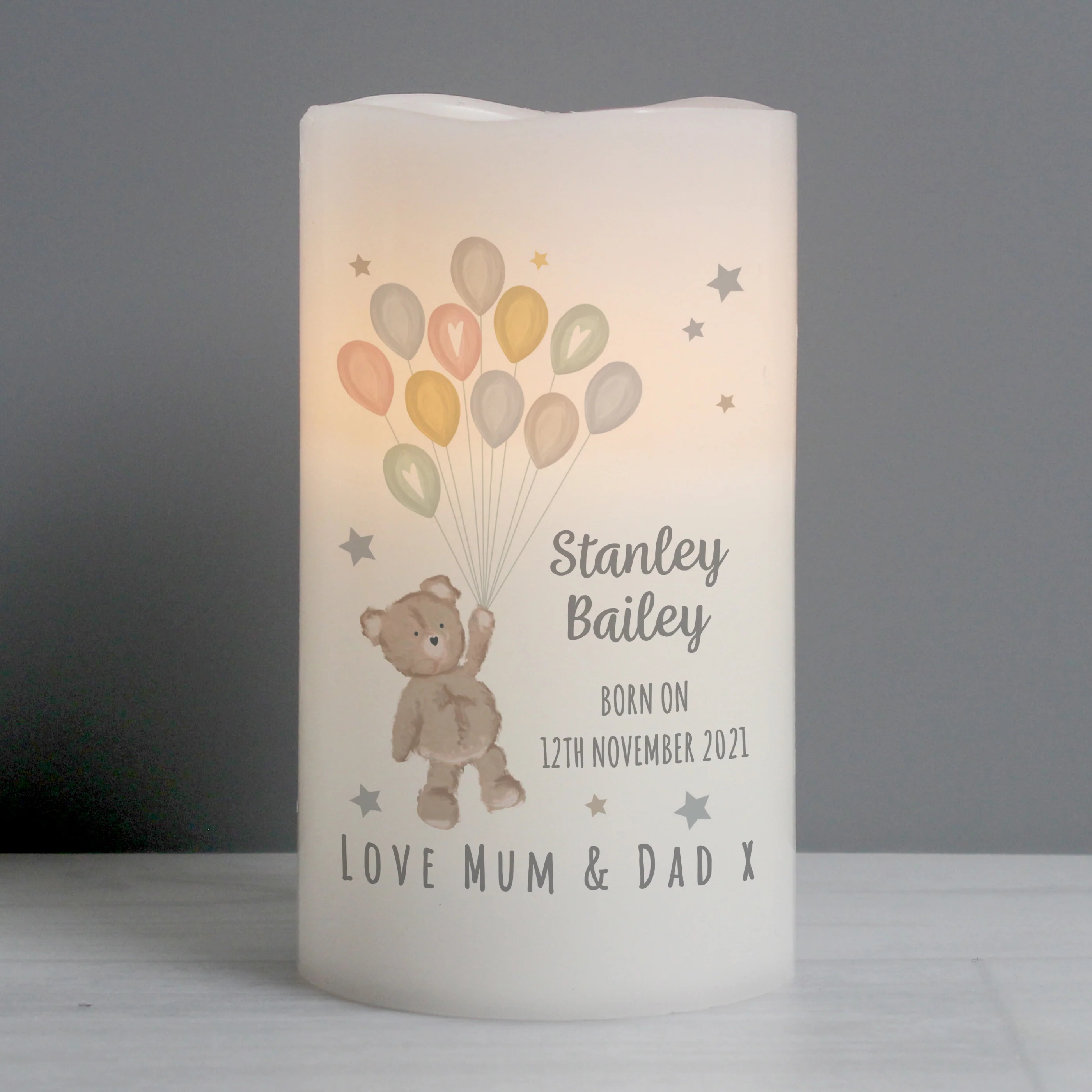 Personalised Teddy & Balloons Nightlight LED Candle - Image 4