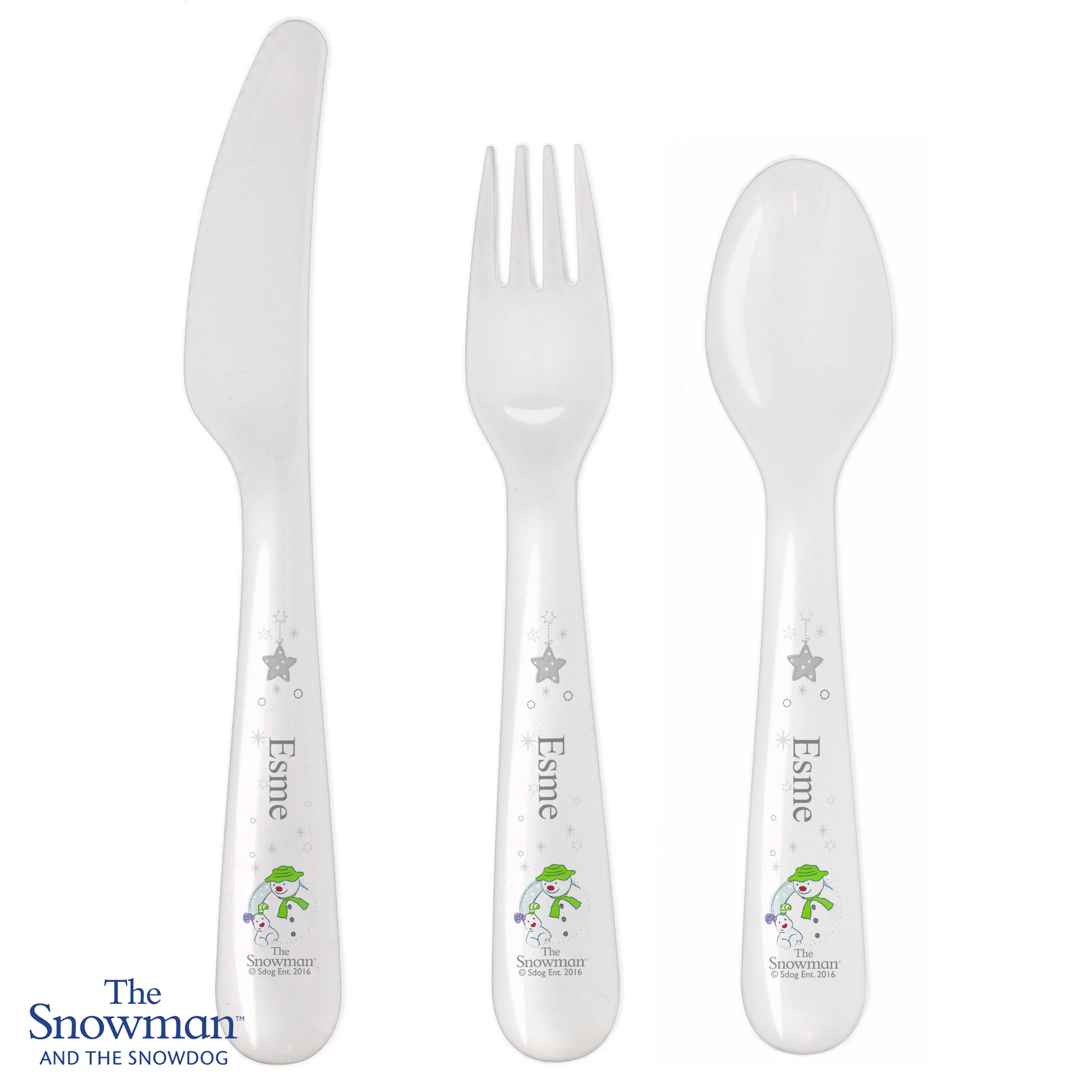 Personalised The Snowman and the Snowdog 3 Piece Plastic Cutlery Set - Image 2