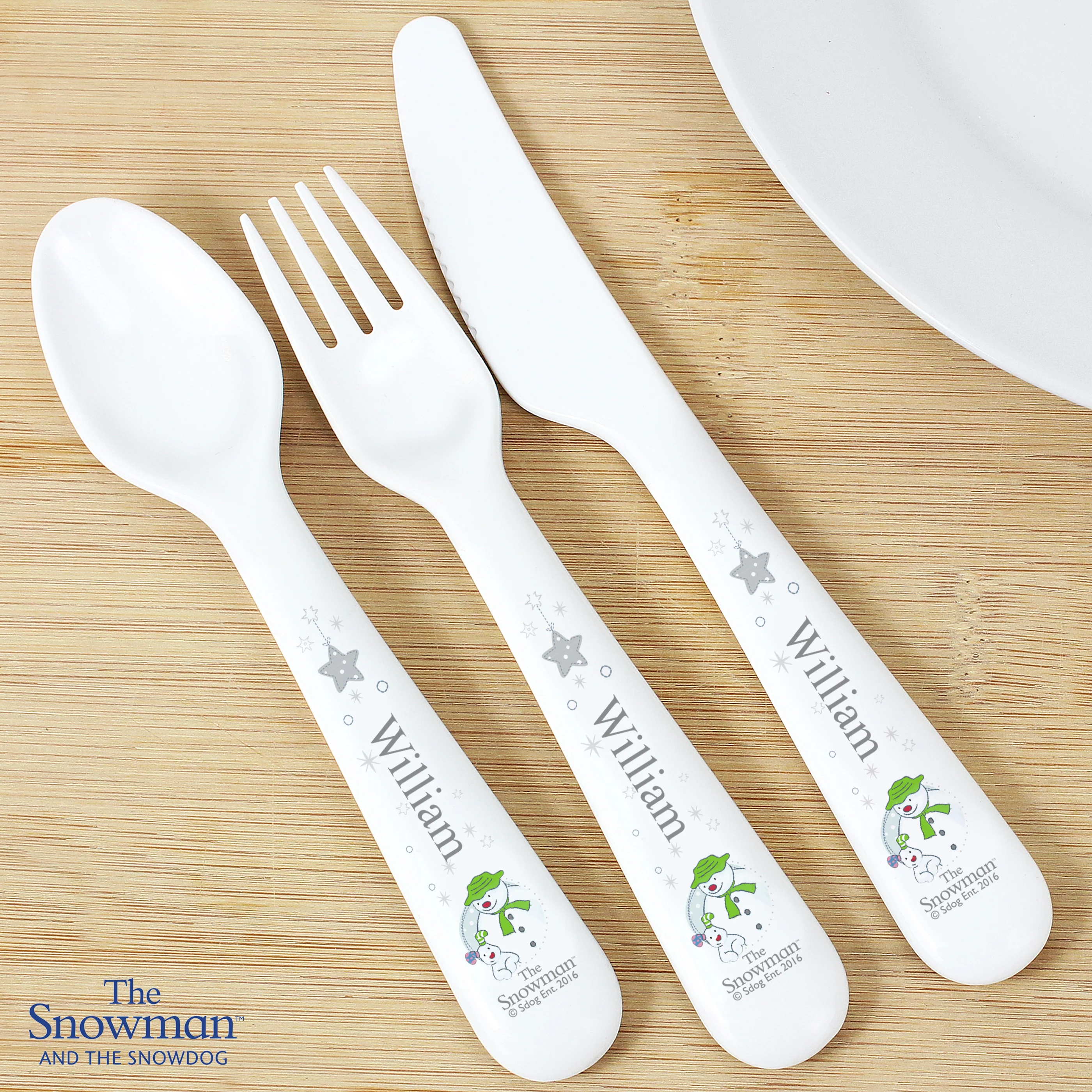 Personalised The Snowman and the Snowdog 3 Piece Plastic Cutlery Set - Image 3