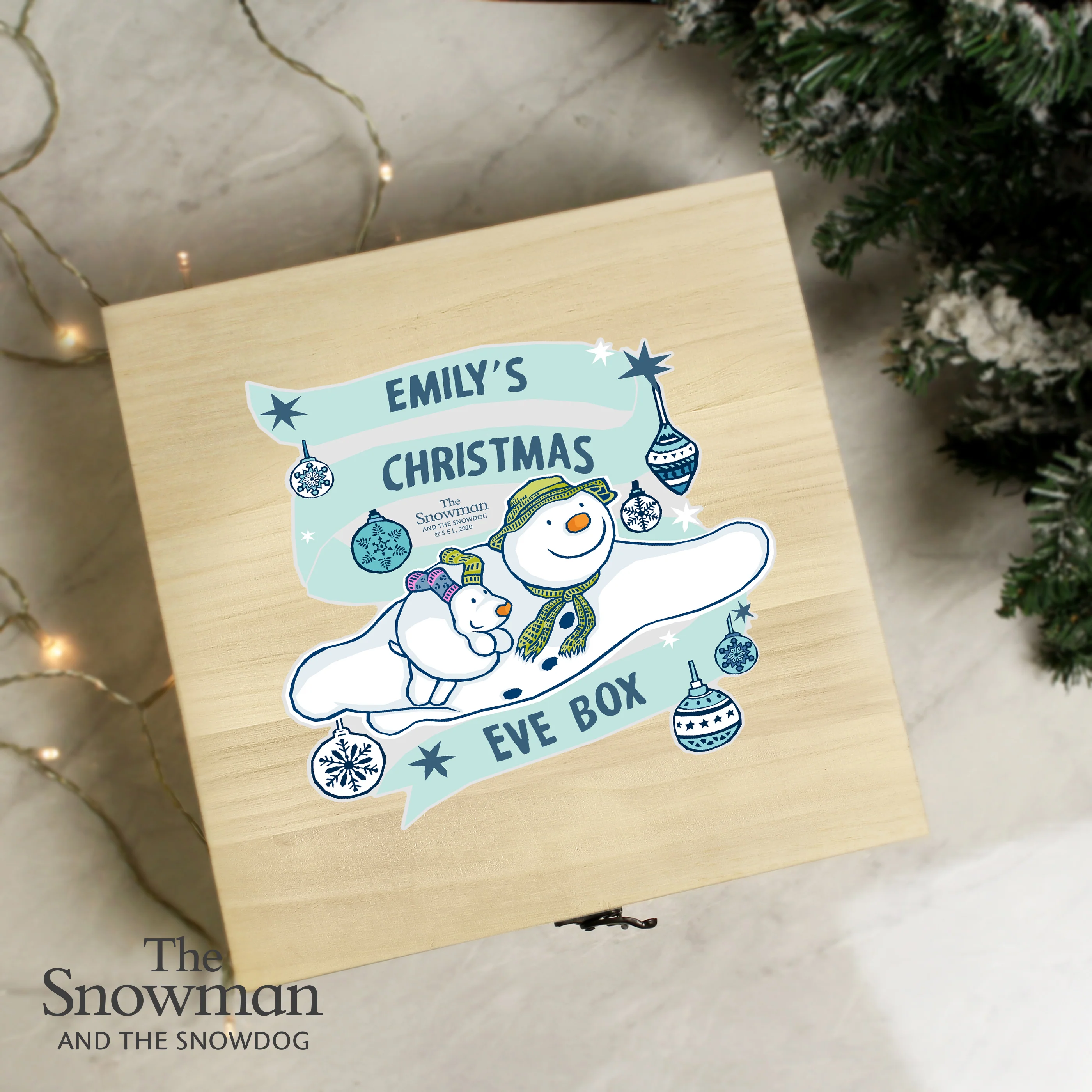 Personalised The Snowman and the Snowdog Large Wooden Christmas Eve Box - Image 3