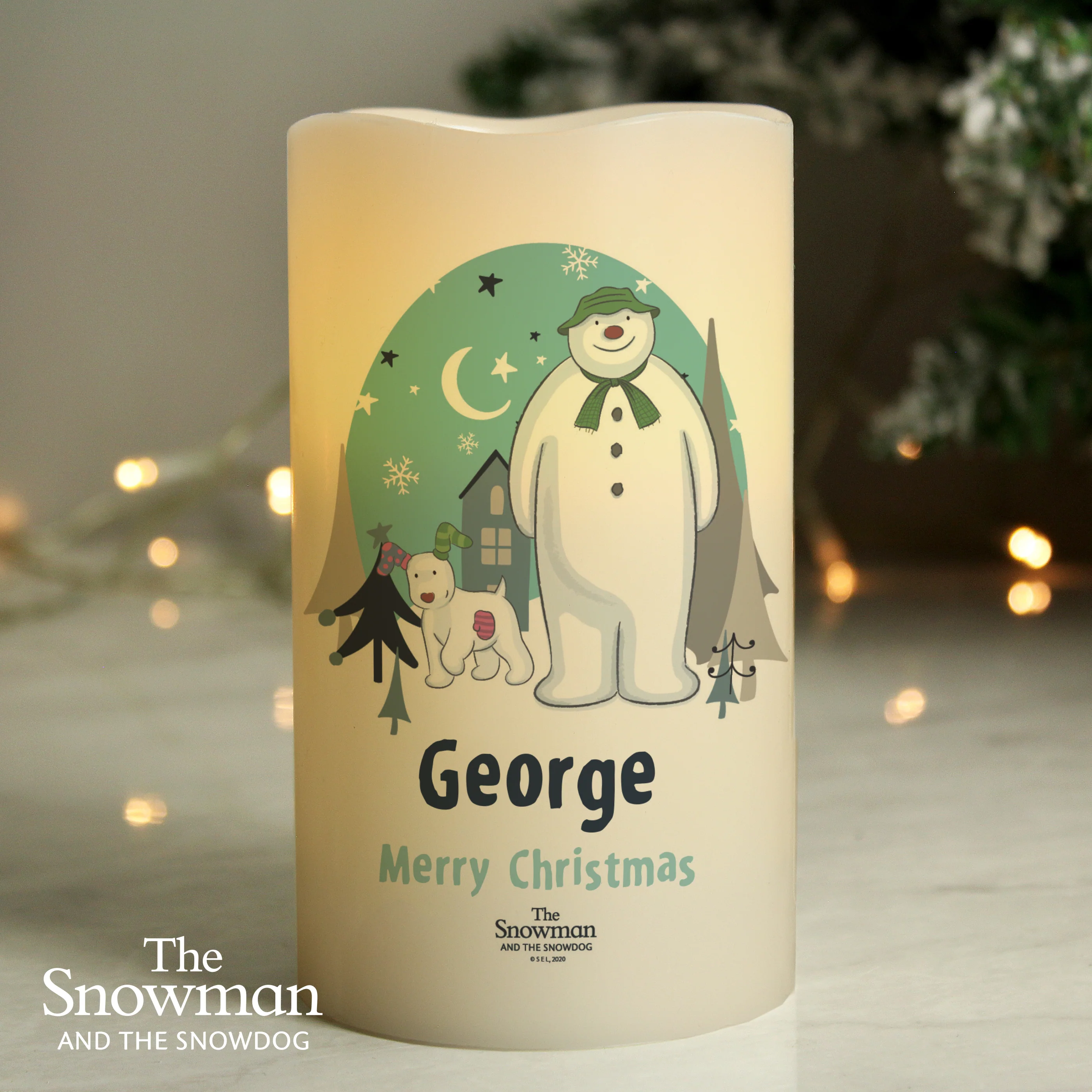 Personalised The Snowman and the Snowdog LED Candle - Image 3