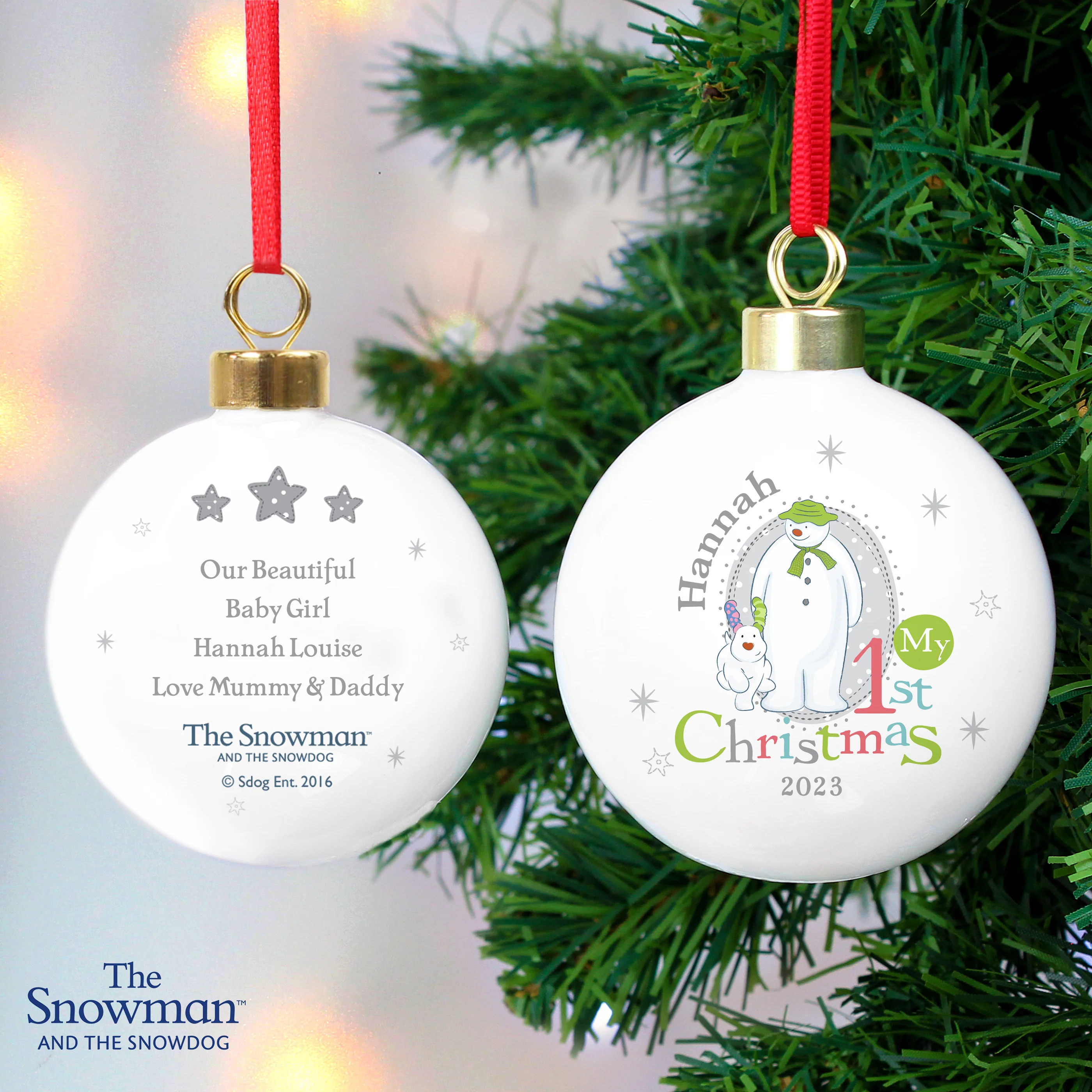 Personalised The Snowman and the Snowdog My 1st Christmas Bauble - Image 4