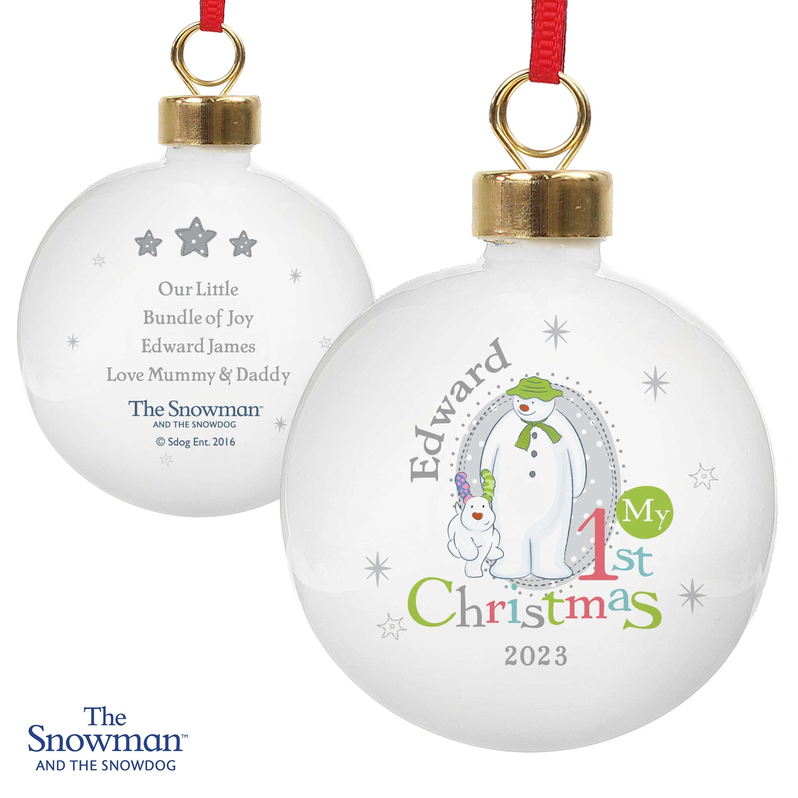 Personalised The Snowman and the Snowdog My 1st Christmas Bauble - Image 5