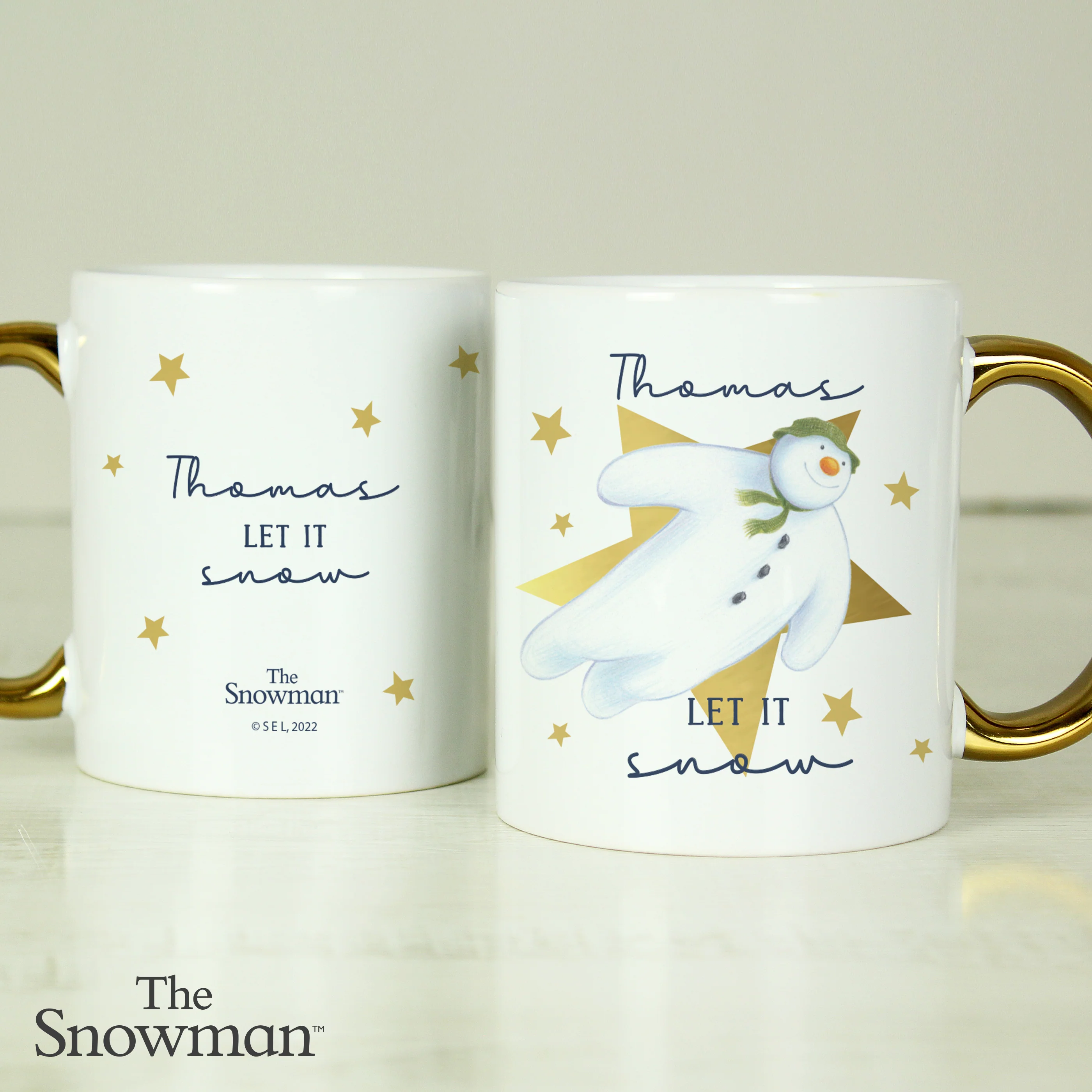 Personalised The Snowman Let it Snow Gold Handed Mug - Image 2