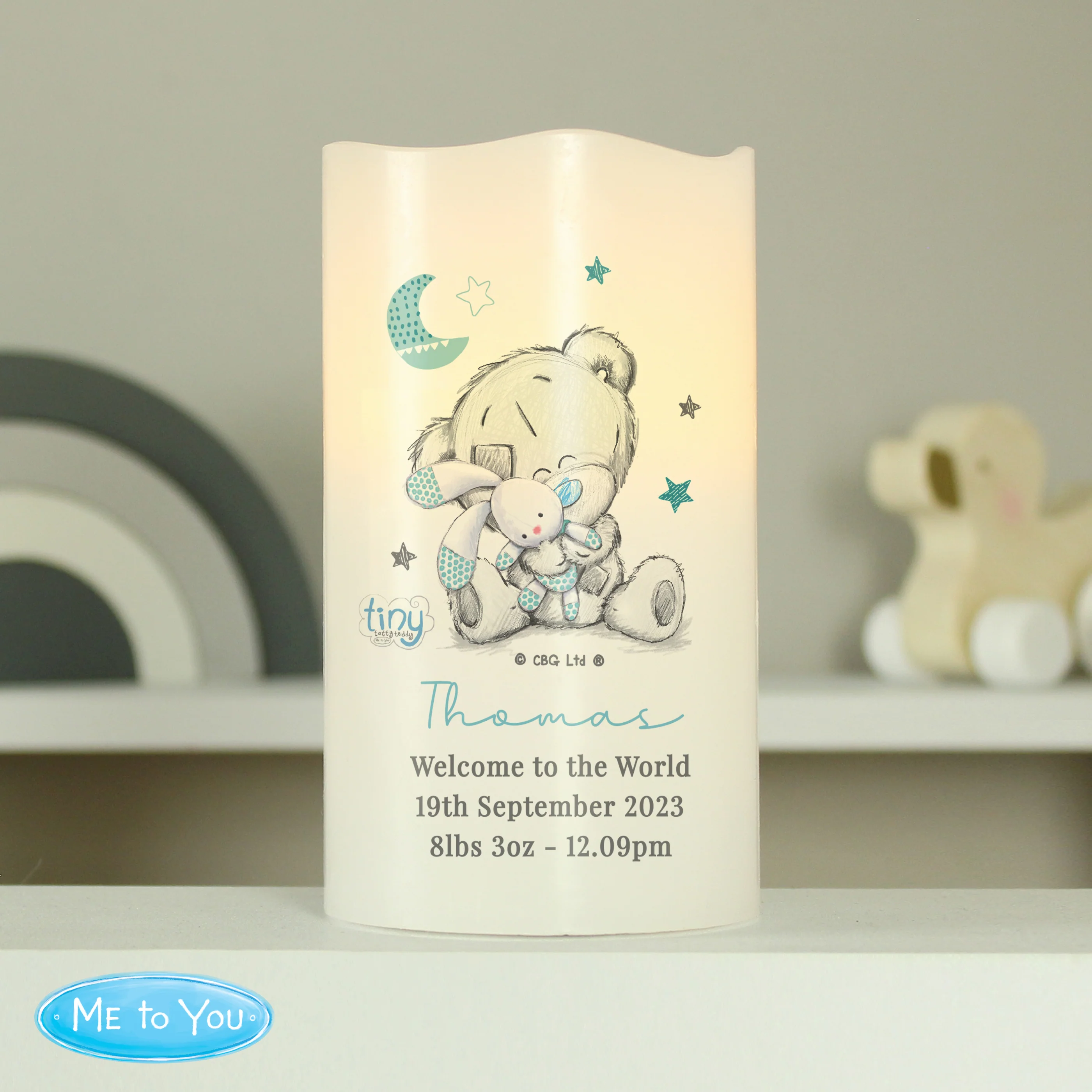 Personalised Tiny Tatty Teddy Blue Nightlight LED Candle - Image 2