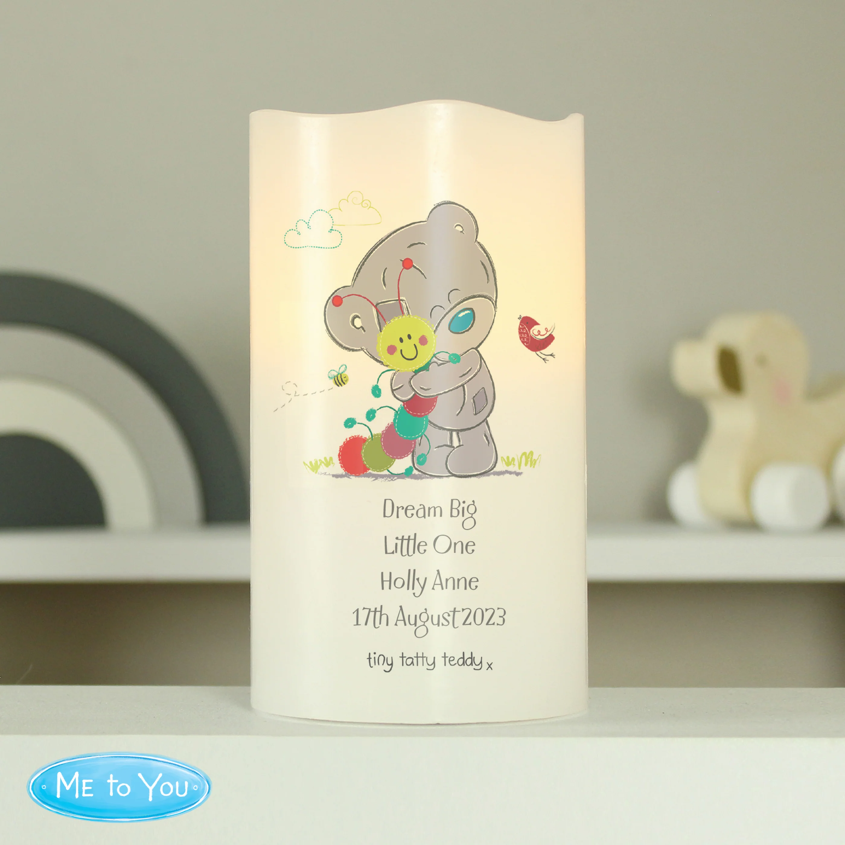 Personalised Tiny Tatty Teddy Cuddle Bug Nightlight LED Candle - Image 2