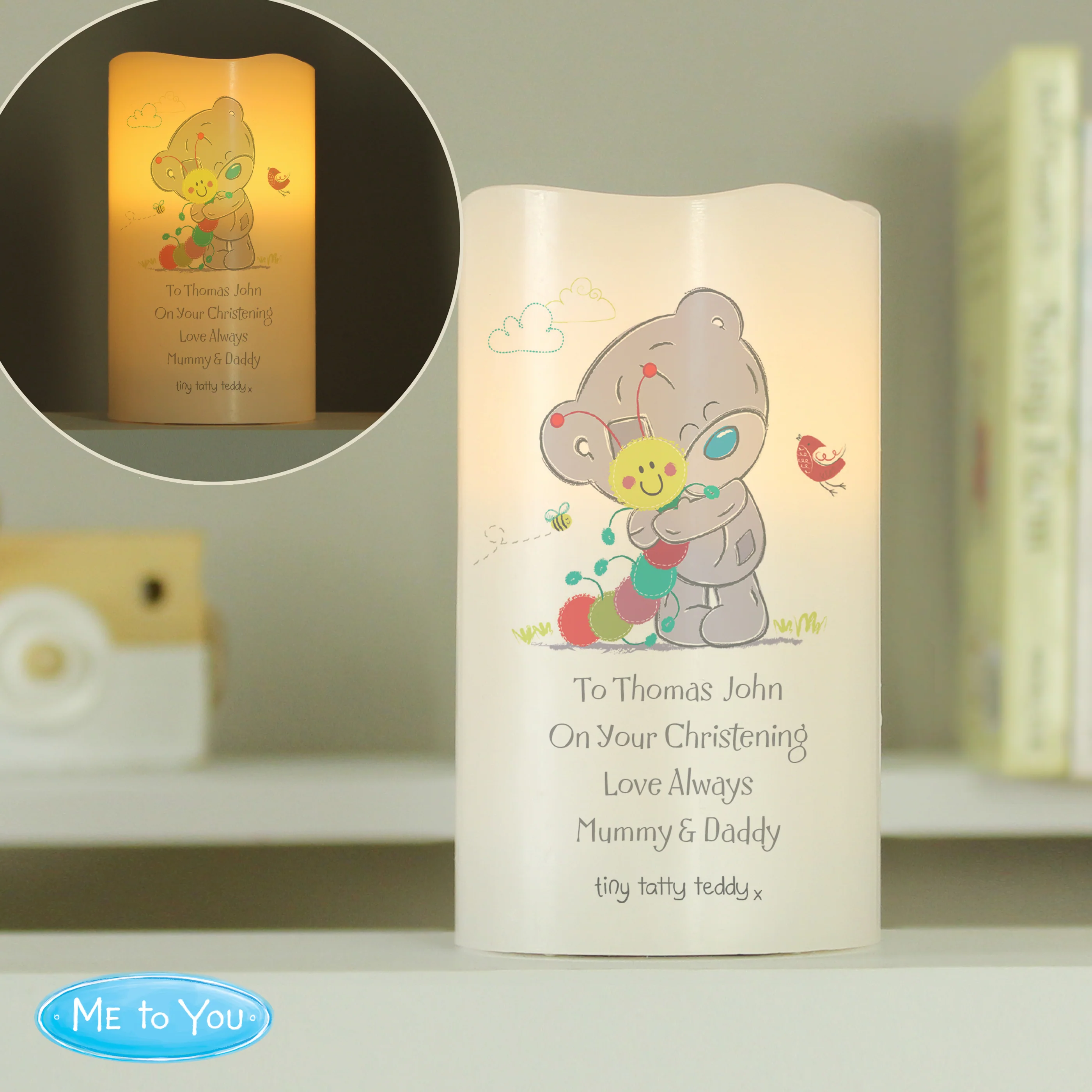 Personalised Tiny Tatty Teddy Cuddle Bug Nightlight LED Candle - Image 4