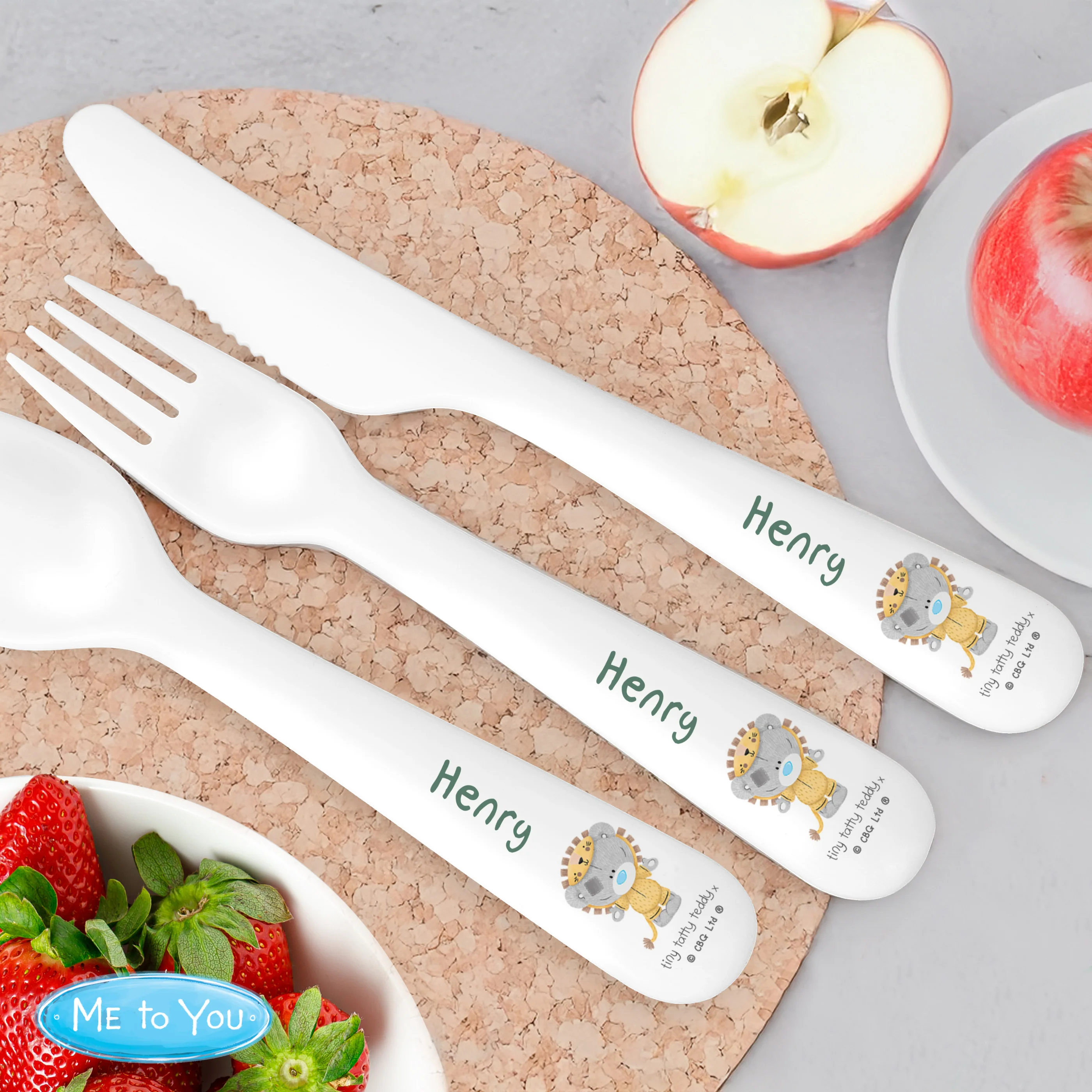 Personalised Tiny Tatty Teddy Jungle Animals Plastic 3 Piece Cutlery Set - Image 2