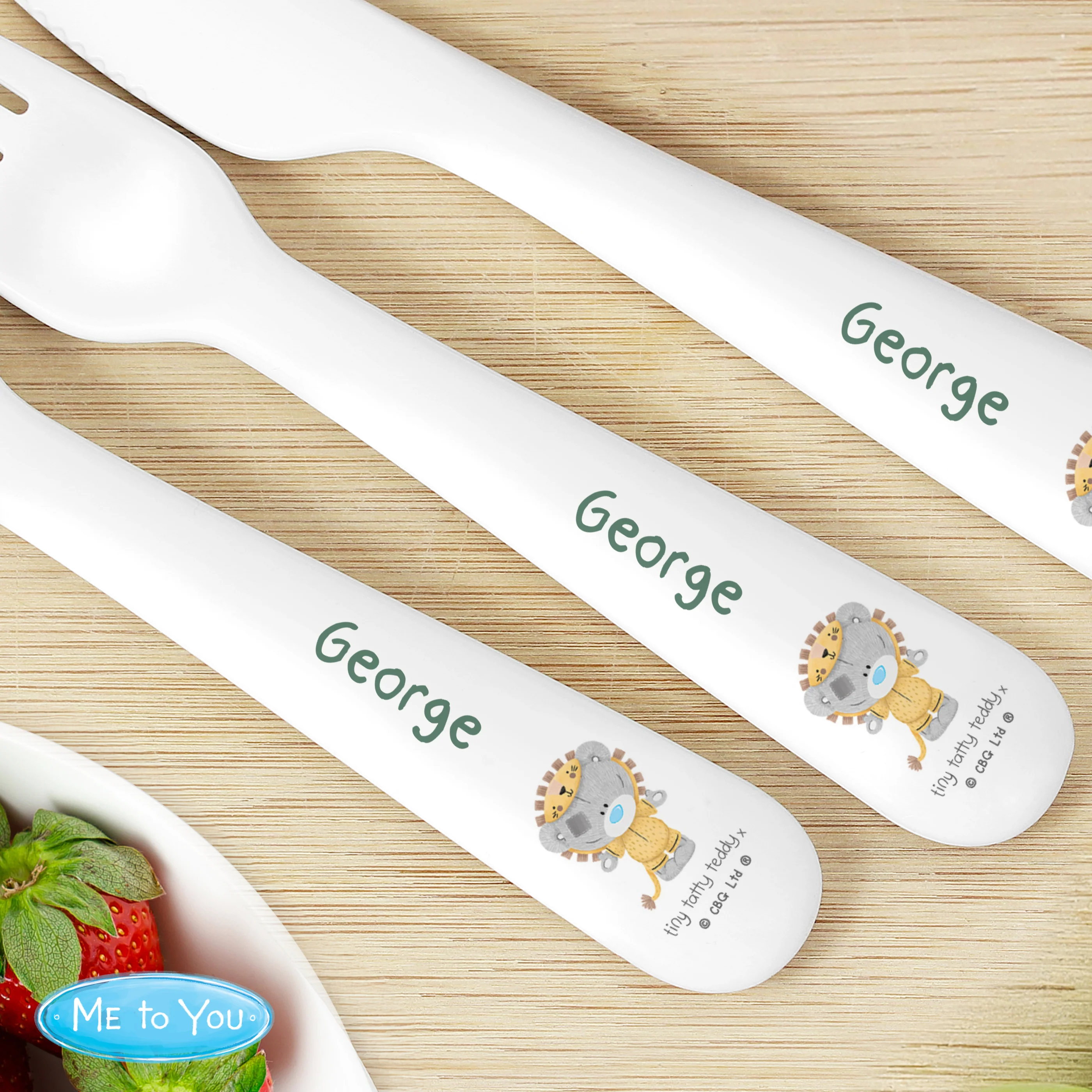Personalised Tiny Tatty Teddy Jungle Animals Plastic 3 Piece Cutlery Set - Image 3