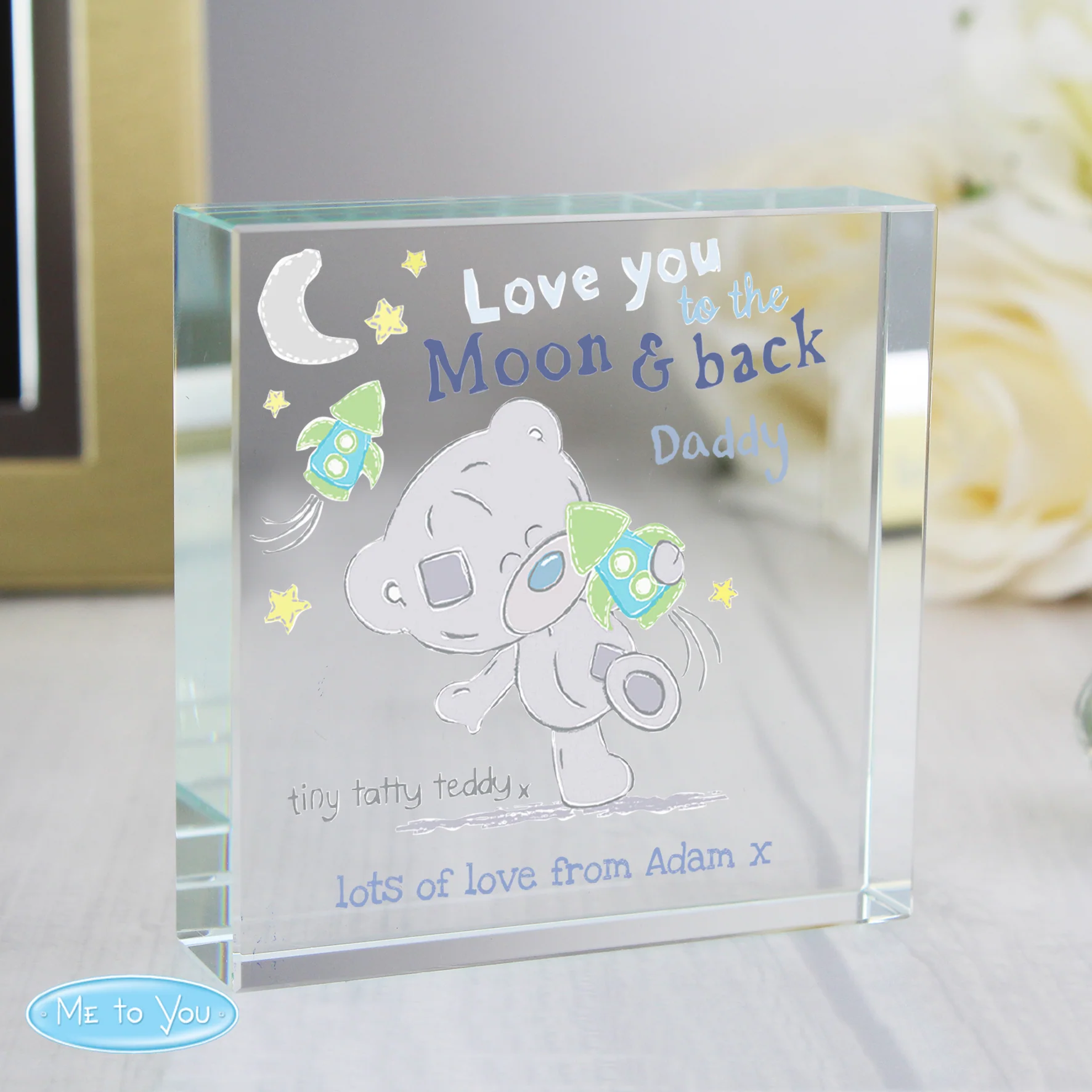 Personalised Tiny Tatty Teddy To the Moon & Back Crystal Token - Image 2