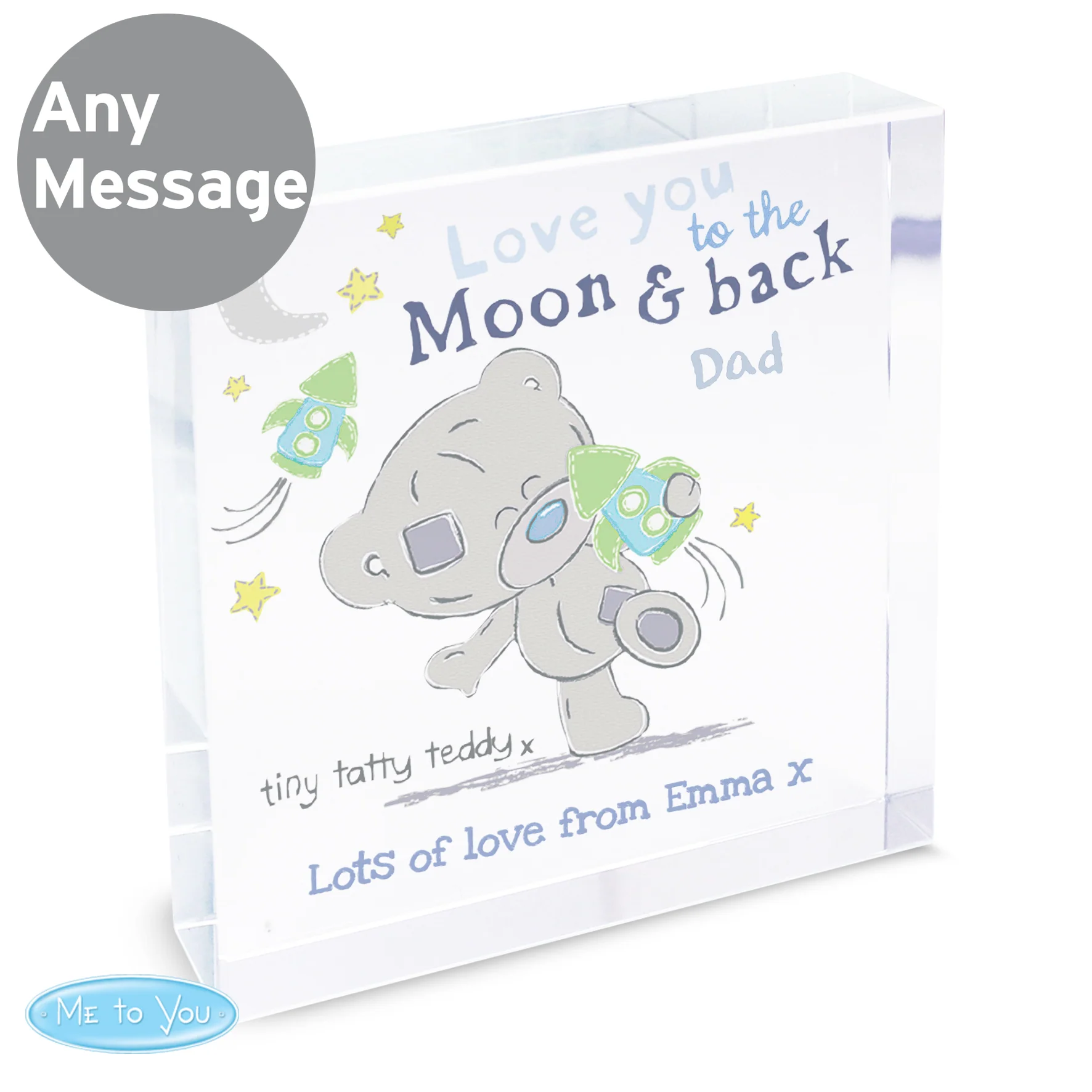 Personalised Tiny Tatty Teddy To the Moon & Back Crystal Token - Image 3