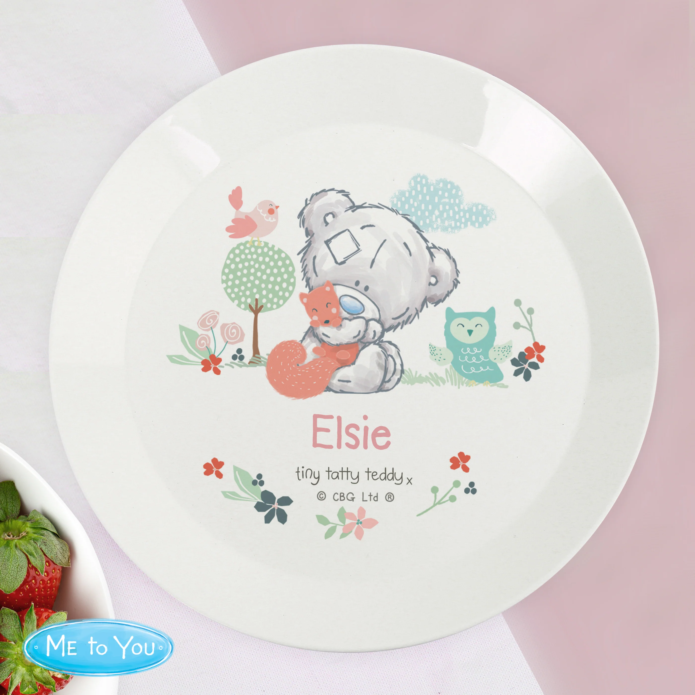 Personalised Tiny Tatty Teddy Woodland Animal Plastic Plate - Image 2