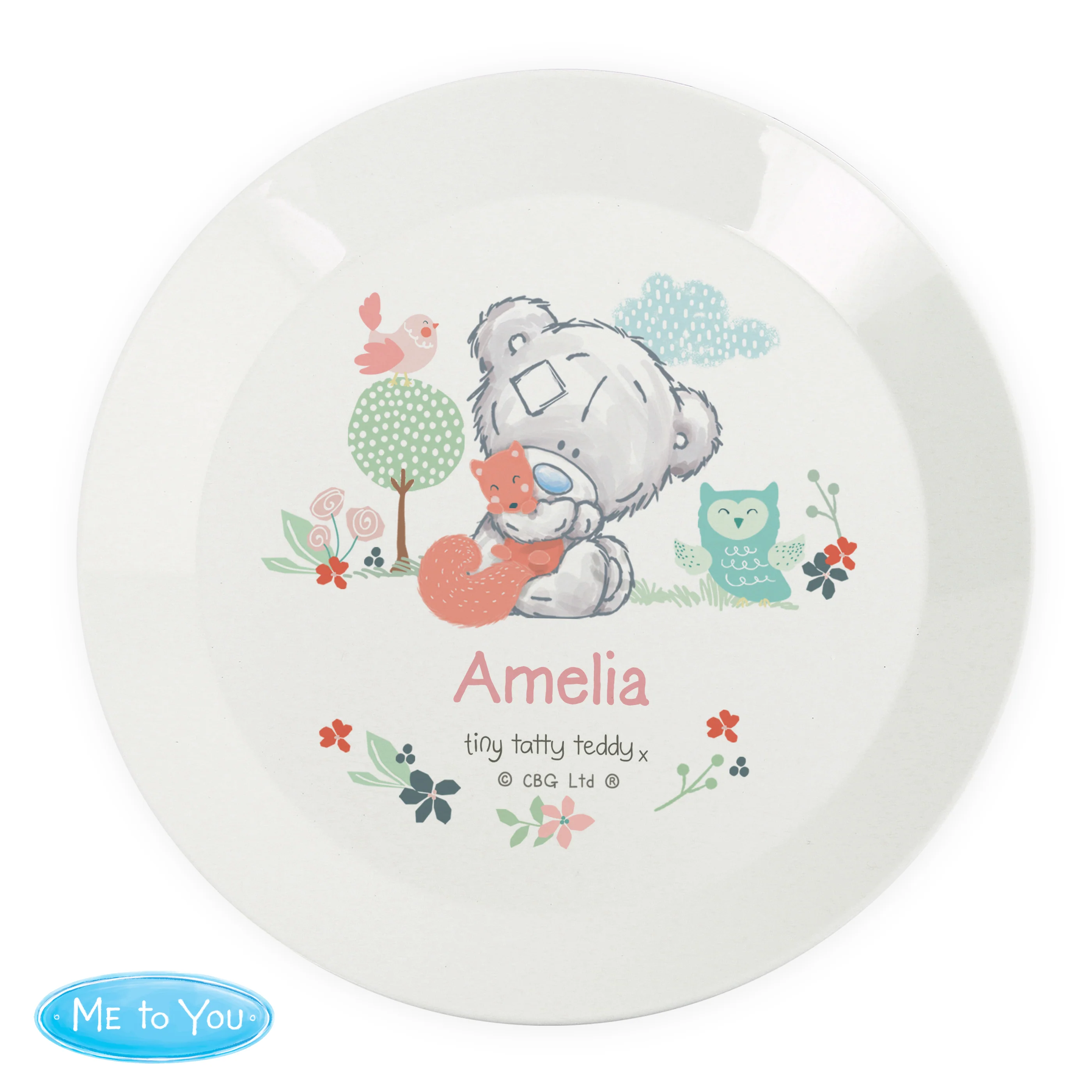 Personalised Tiny Tatty Teddy Woodland Animal Plastic Plate - Image 5
