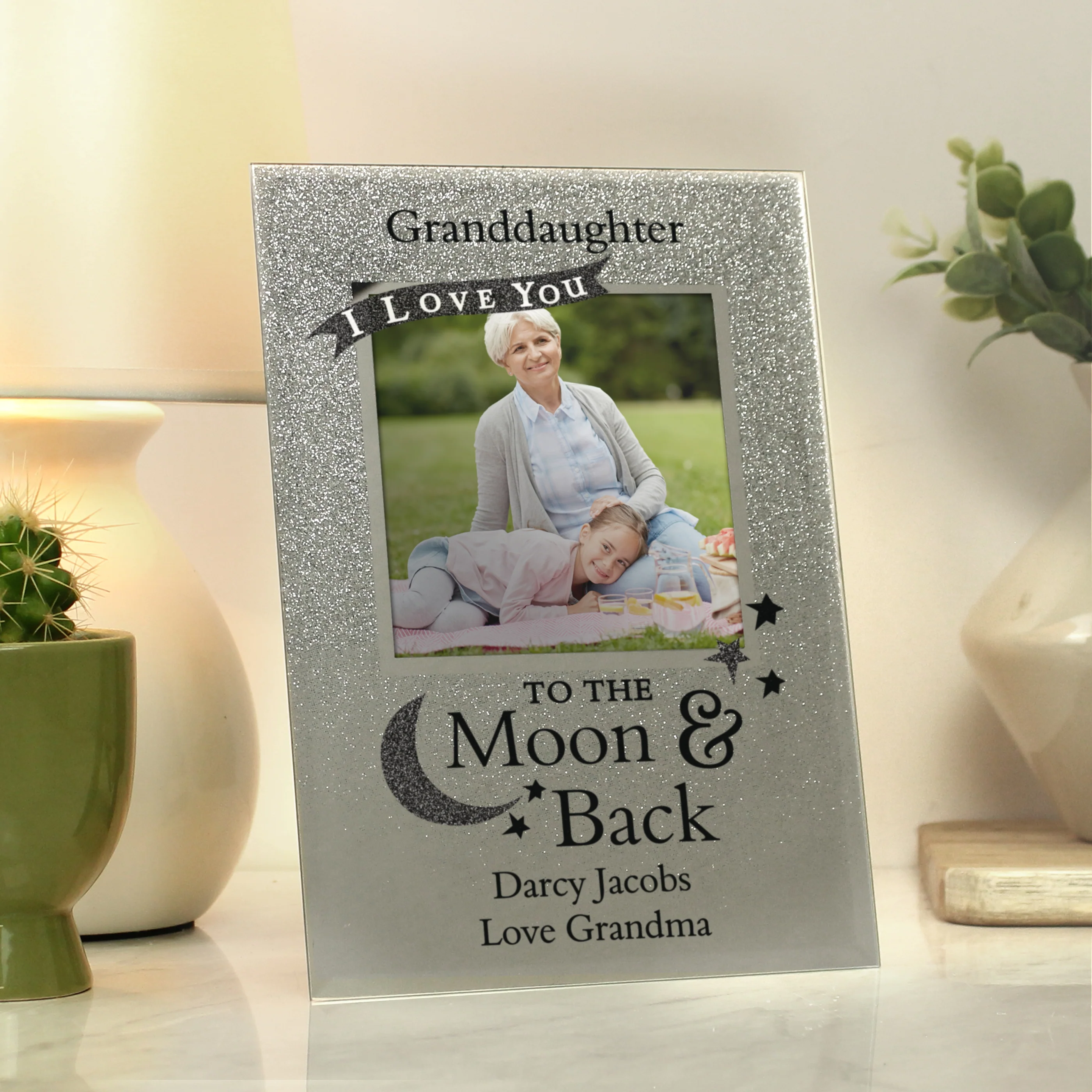 Personalised To the Moon and Back 4x4 Glitter Glass Photo Frame - Image 3