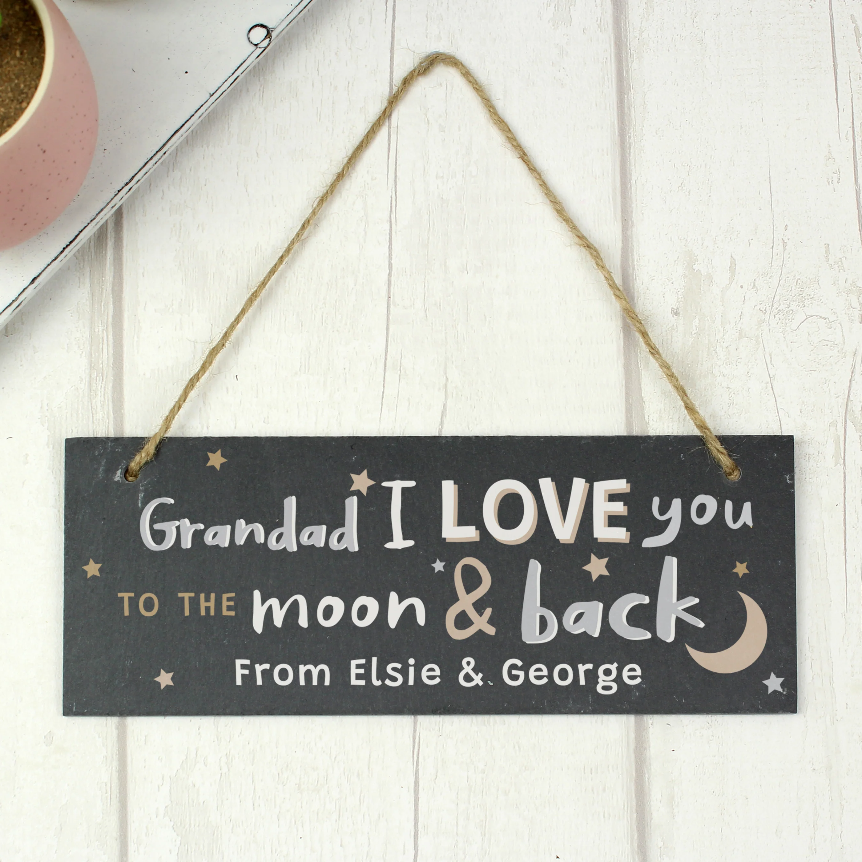 Personalised To the Moon and Back Hanging Slate Plaque - Image 3