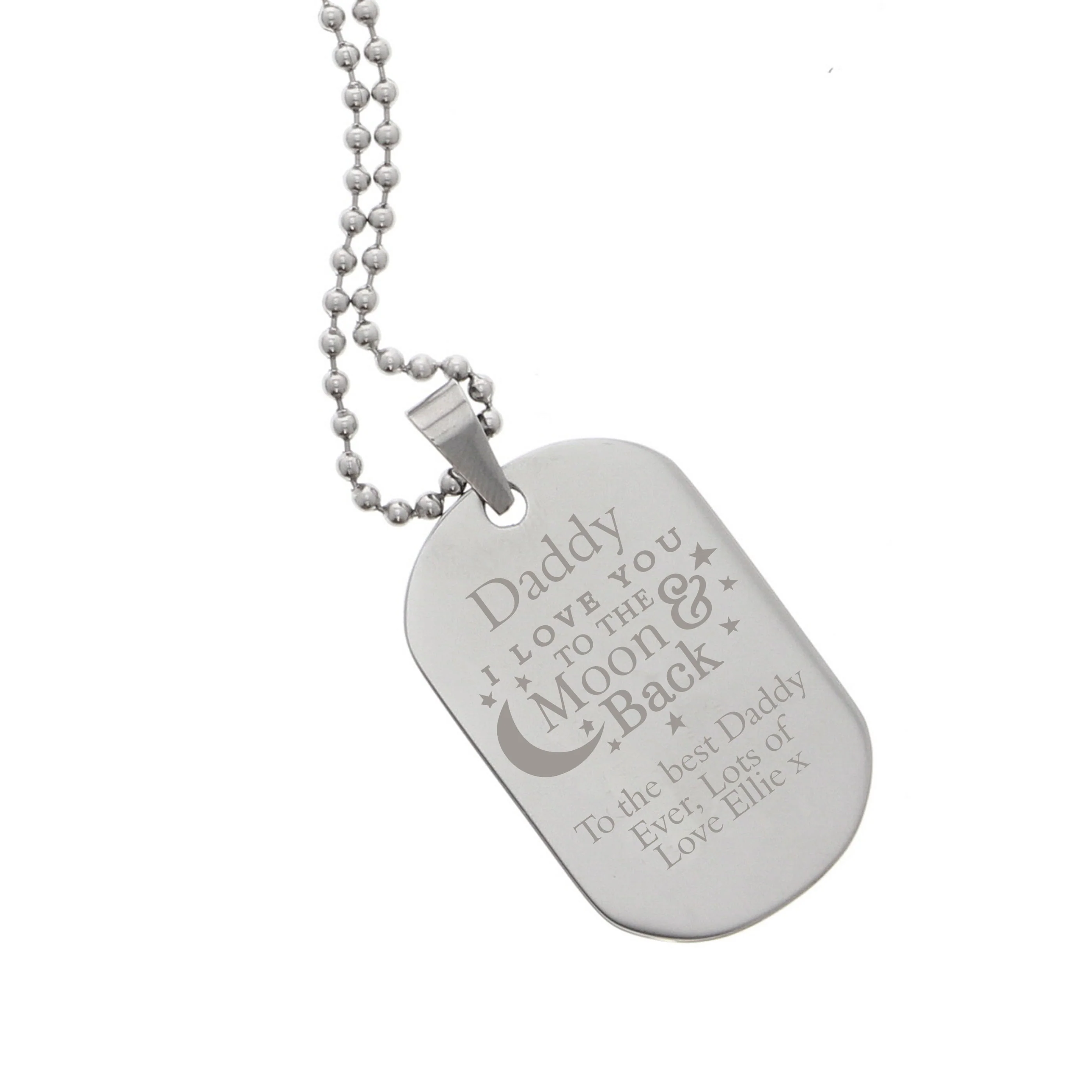Personalised 'To The Moon & Back...' Stainless Steel Dog Tag Necklace - Image 2