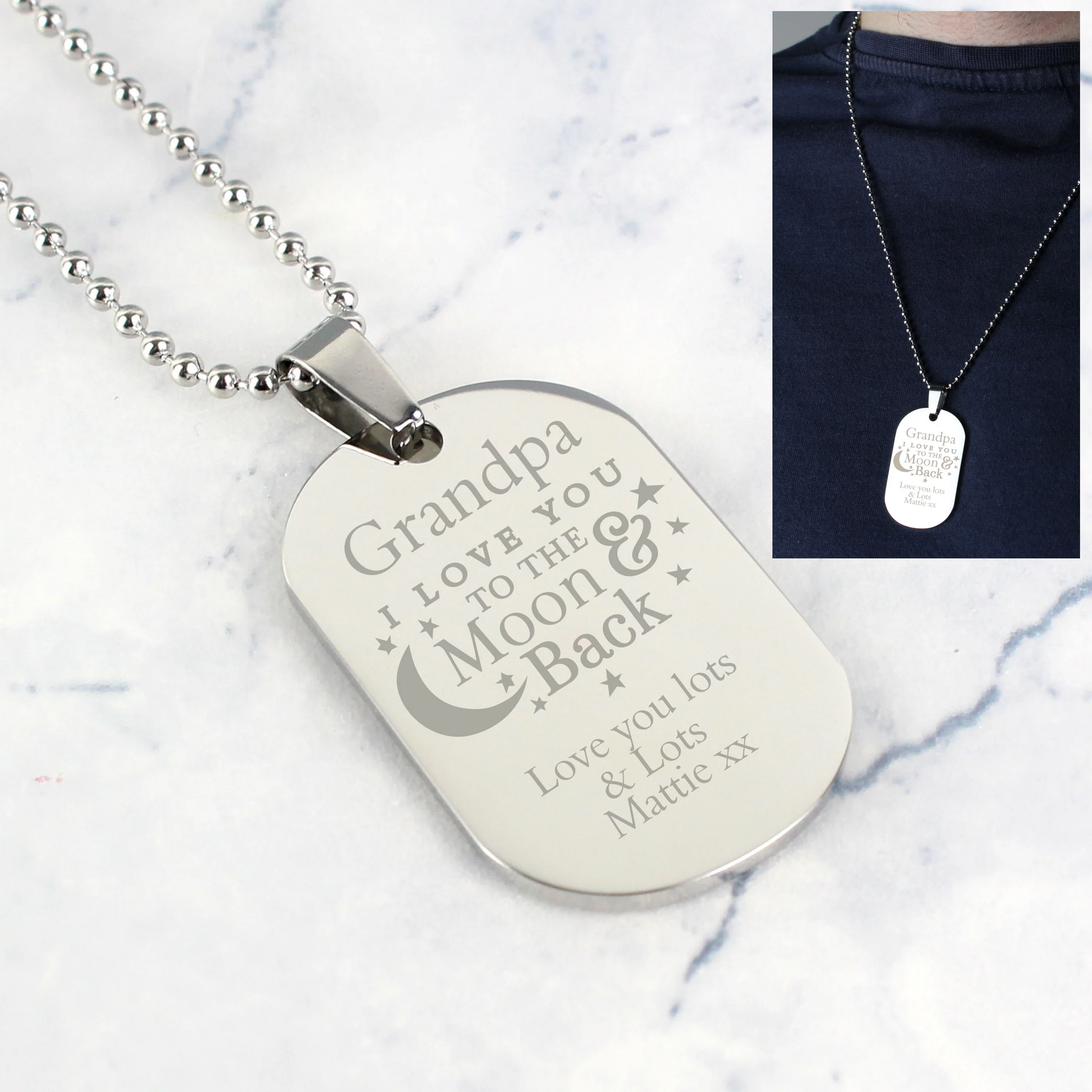 Personalised 'To The Moon & Back...' Stainless Steel Dog Tag Necklace - Image 3
