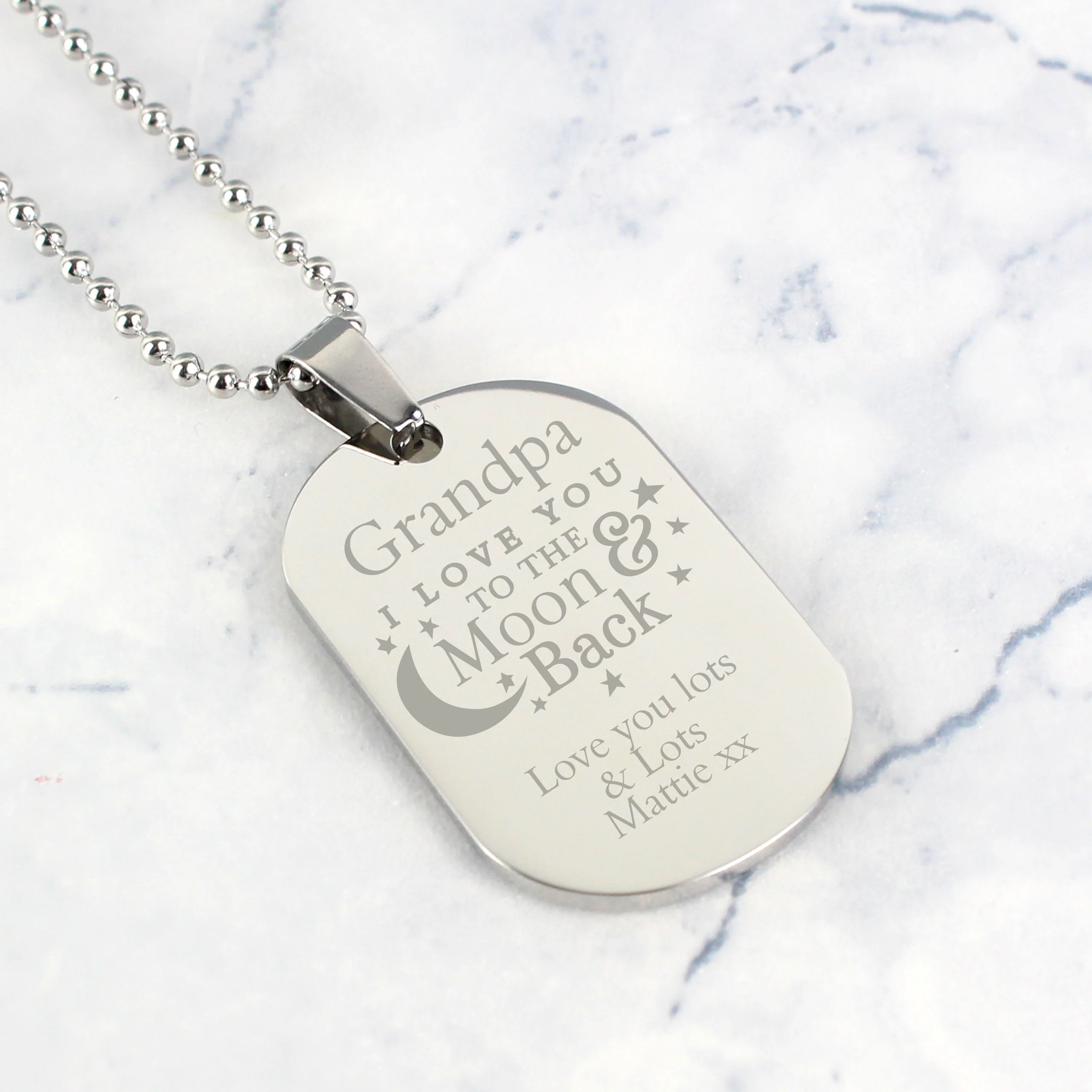 Personalised 'To The Moon & Back...' Stainless Steel Dog Tag Necklace - Image 5