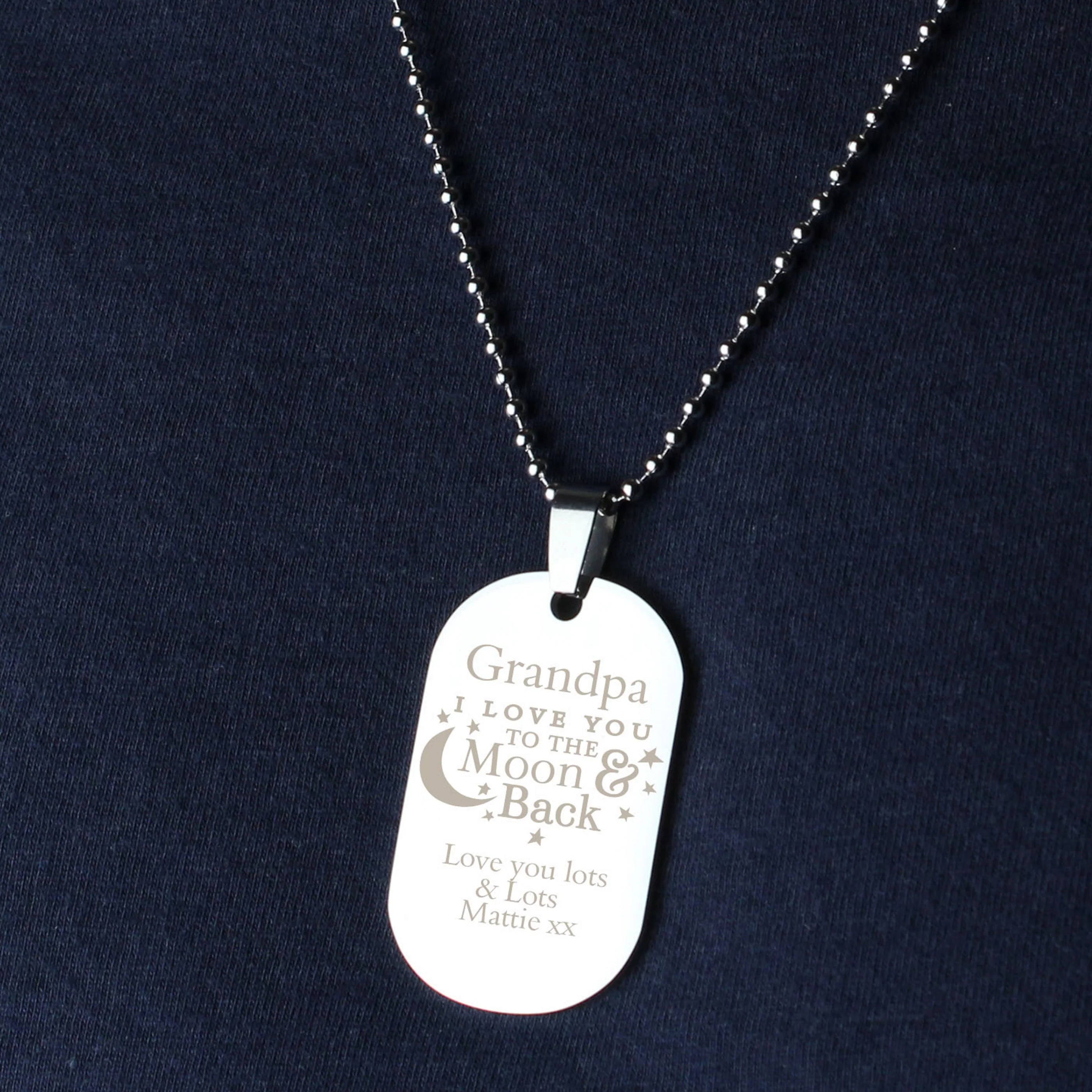Personalised 'To The Moon & Back...' Stainless Steel Dog Tag Necklace - Image 8