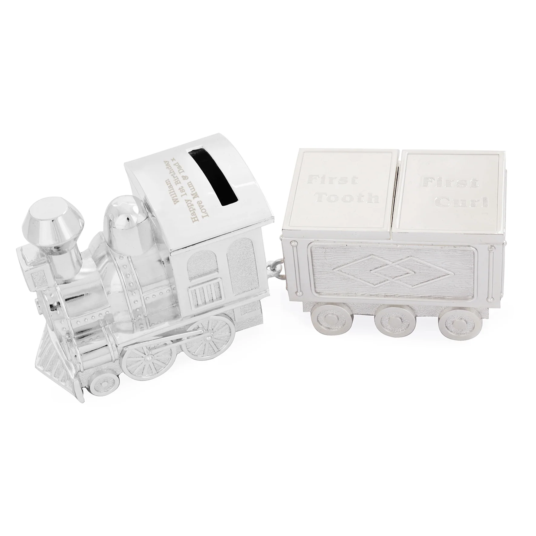 Personalised Train Money Box with Tooth & Curl Trinket Box - Image 2