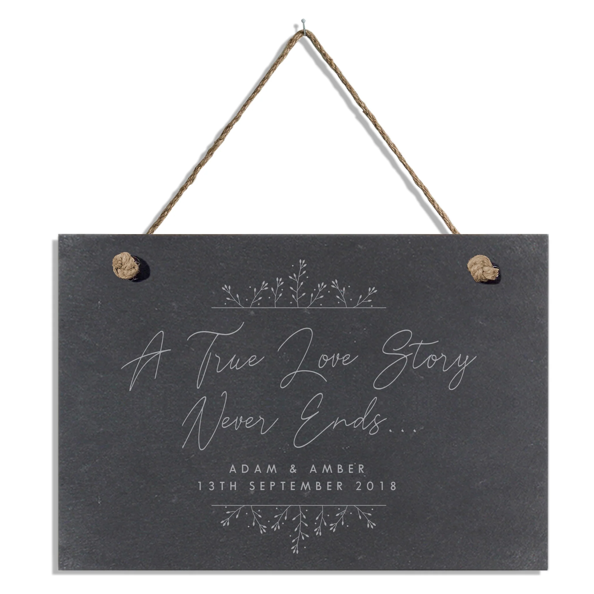 Personalised True Love Story Hanging Large Slate Sign - Image 2
